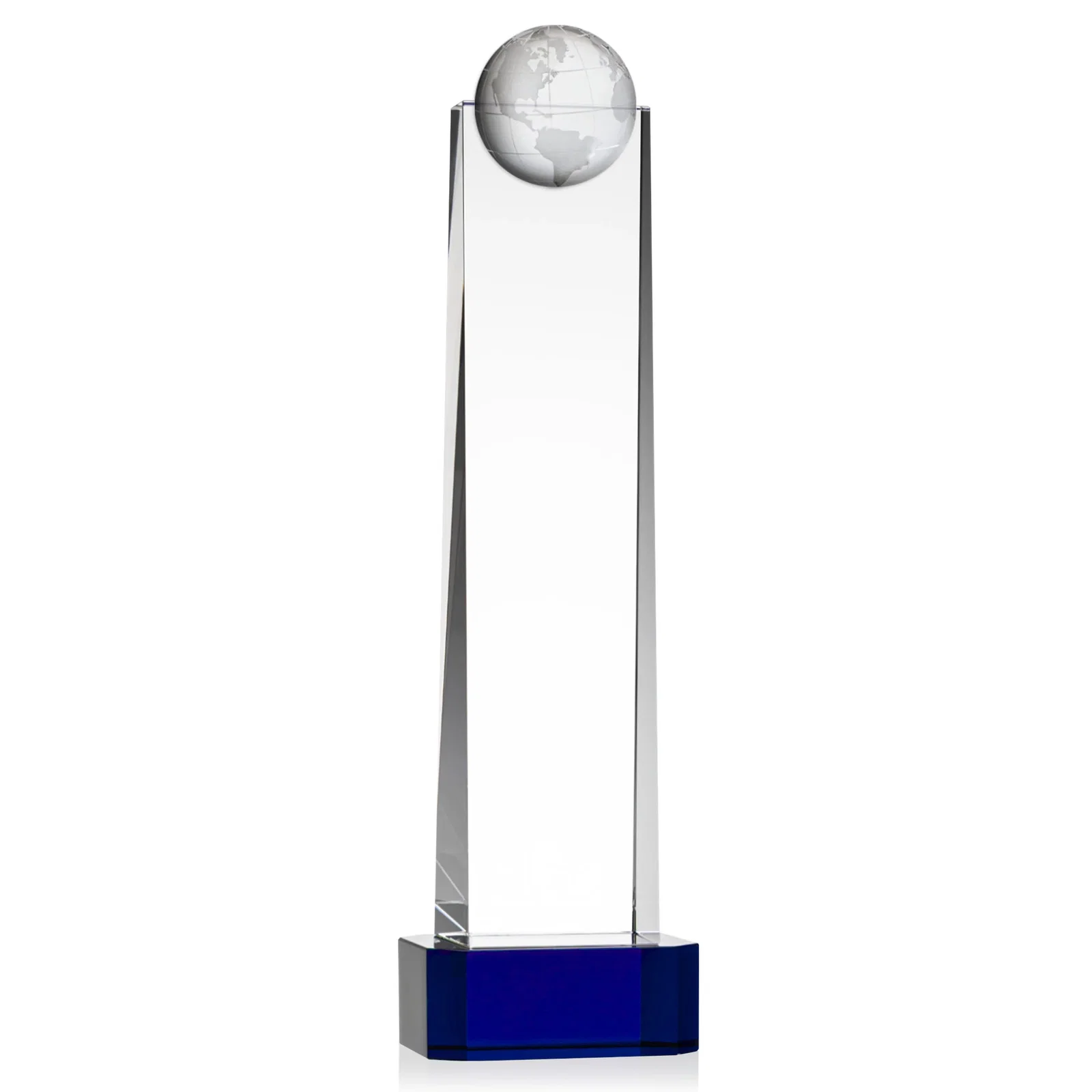 Custom printed Optical Crystal Tower Award With a Front-Mounted 3D Globe for graduation ceremonies