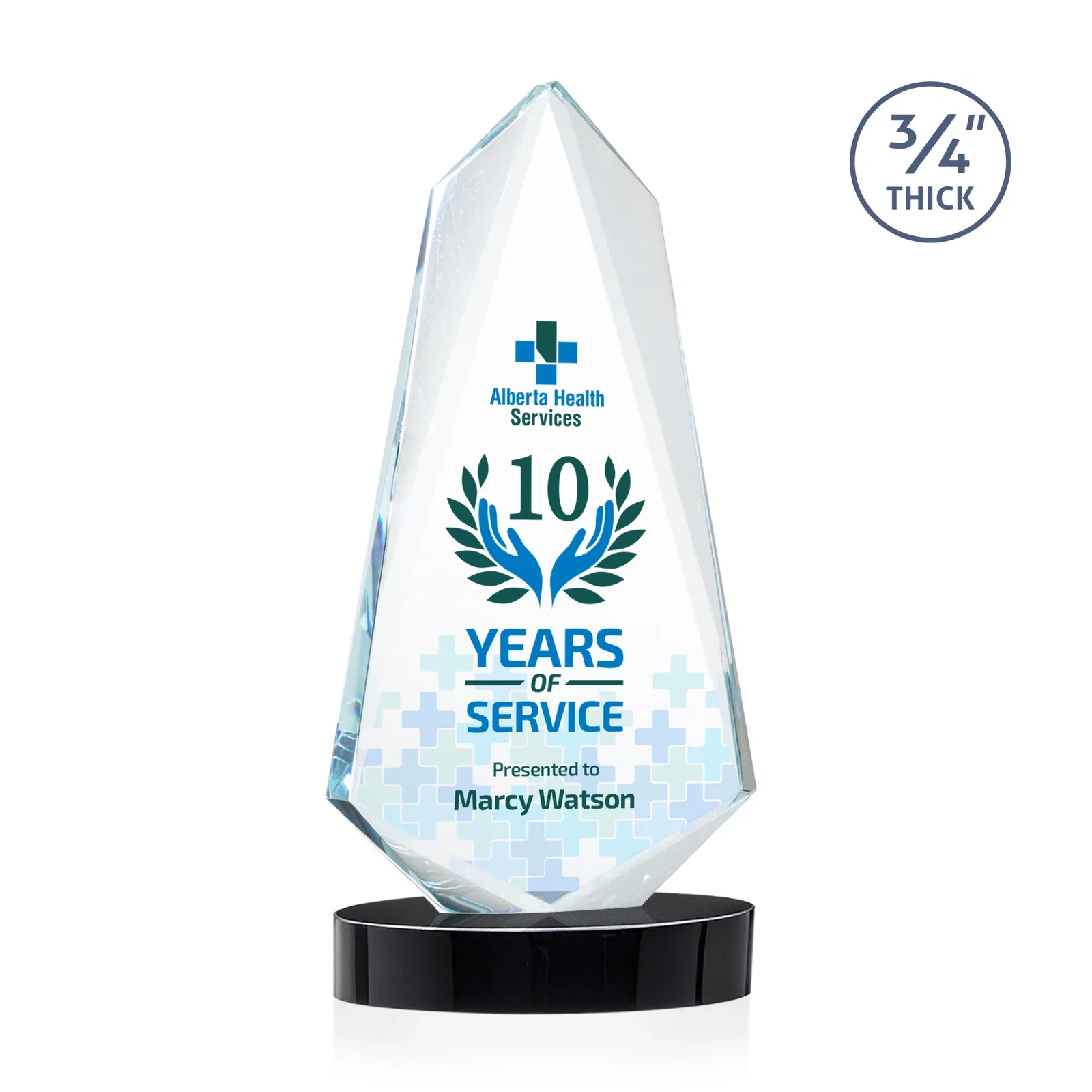 Custom Starfire Crystal Arrow Award with Deep Bevels, awards for service anniversary gifts