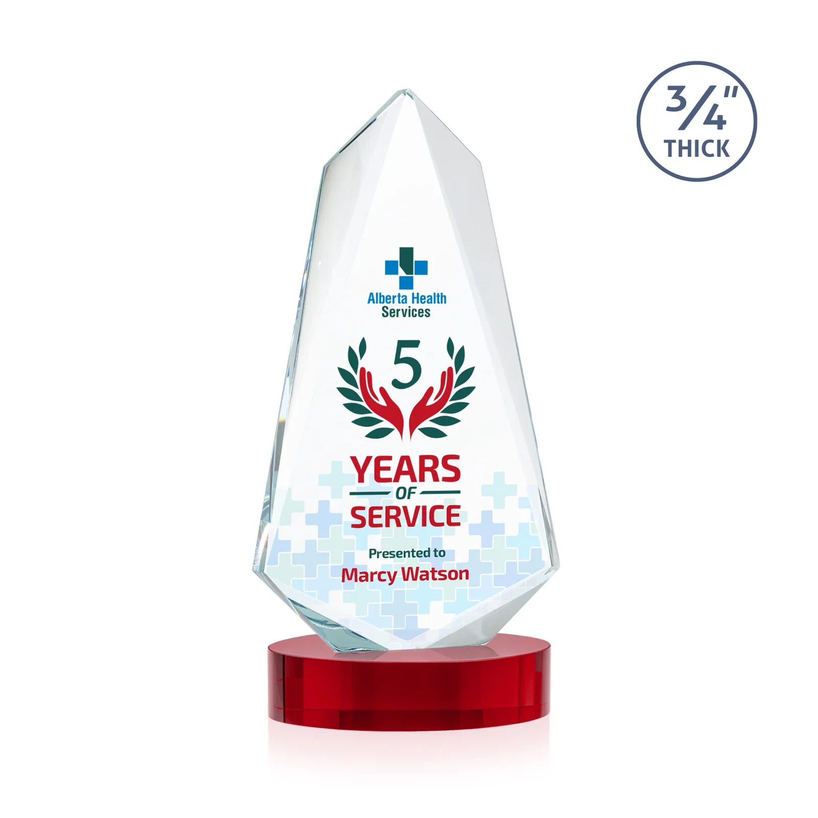 Branded Starfire Crystal Arrow Award with Deep Bevels, awards for corporate award ceremonies