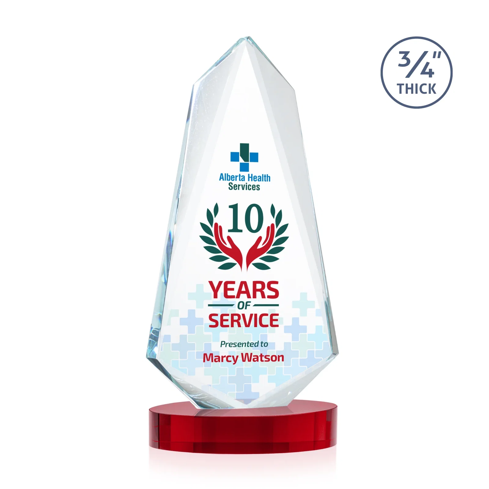 Branded Starfire Crystal Arrow Award with Deep Bevels, awards for service anniversary gifts
