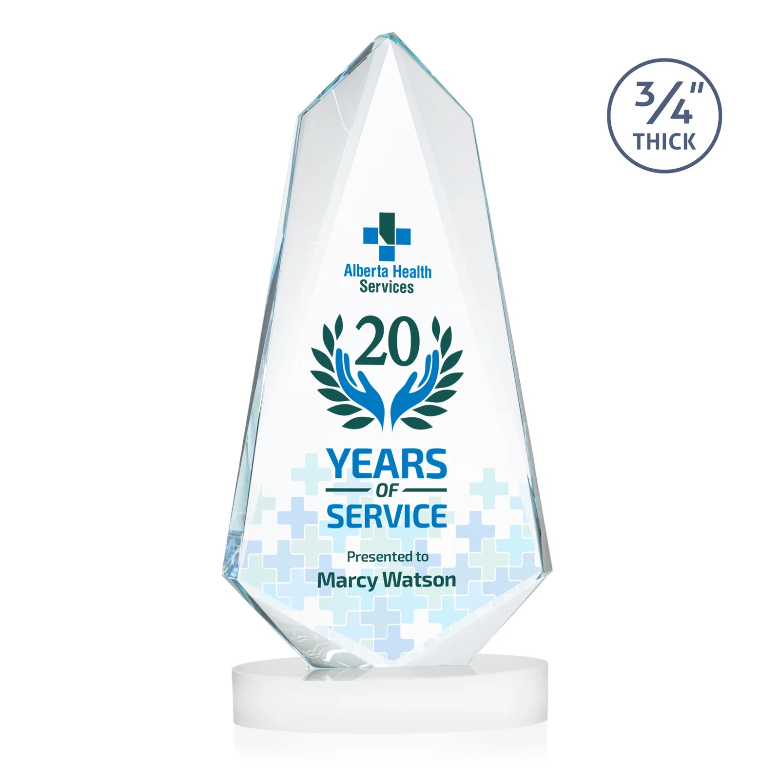 Branded Starfire Crystal Arrow Award with Deep Bevels, awards for company anniversary events