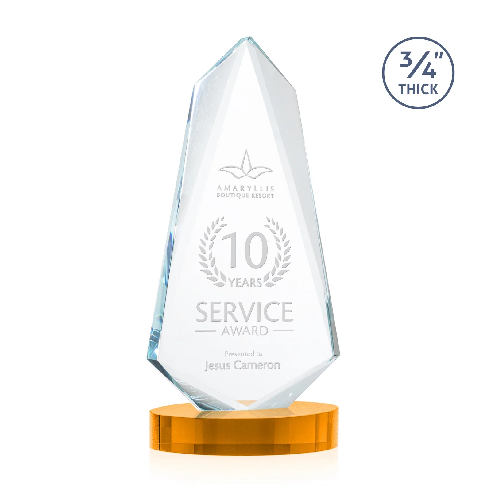 Custom printed Starfire Crystal Arrow Award with Deep Bevels, awards for service anniversary gifts