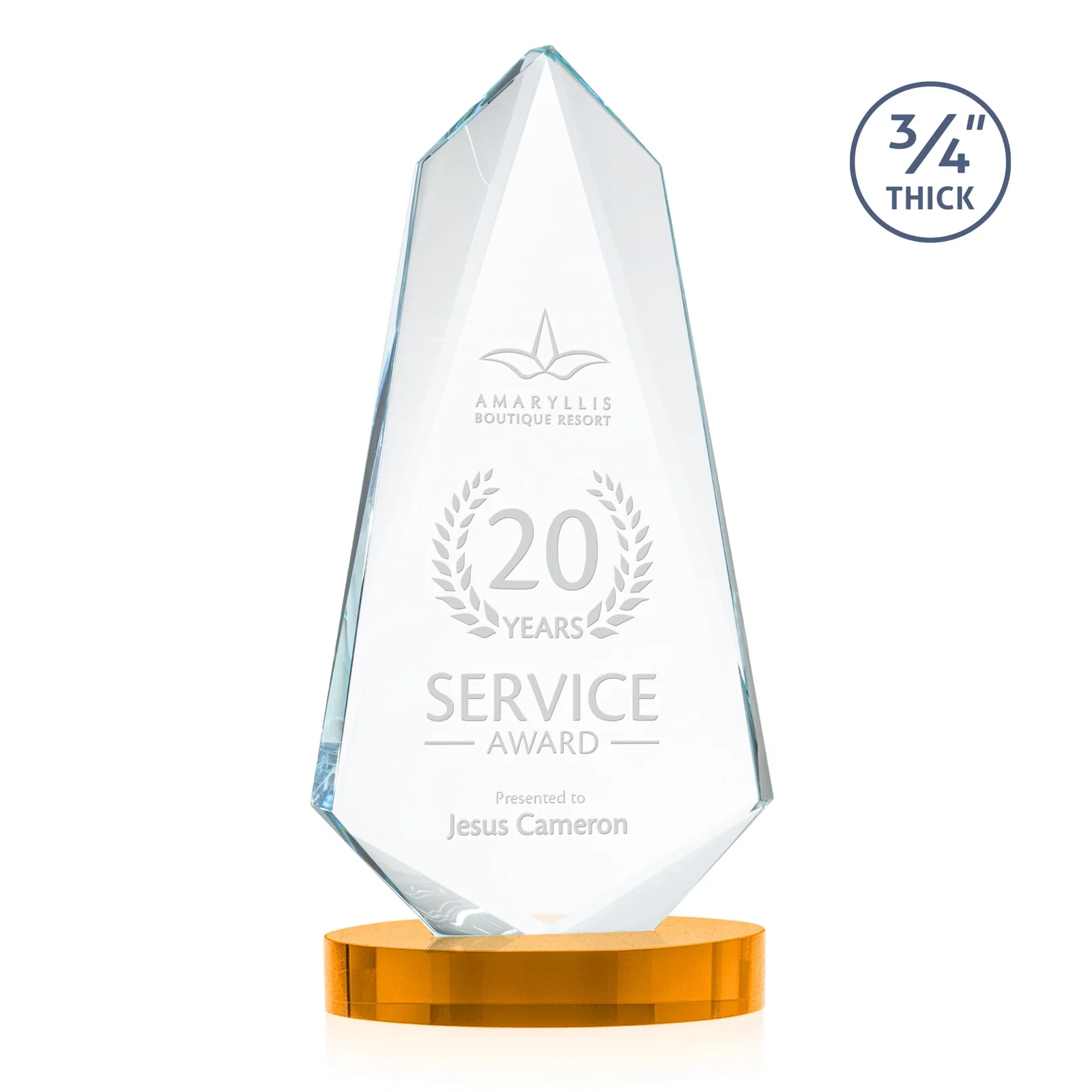 Custom printed Starfire Crystal Arrow Award with Deep Bevels, awards for sales achievement awards
