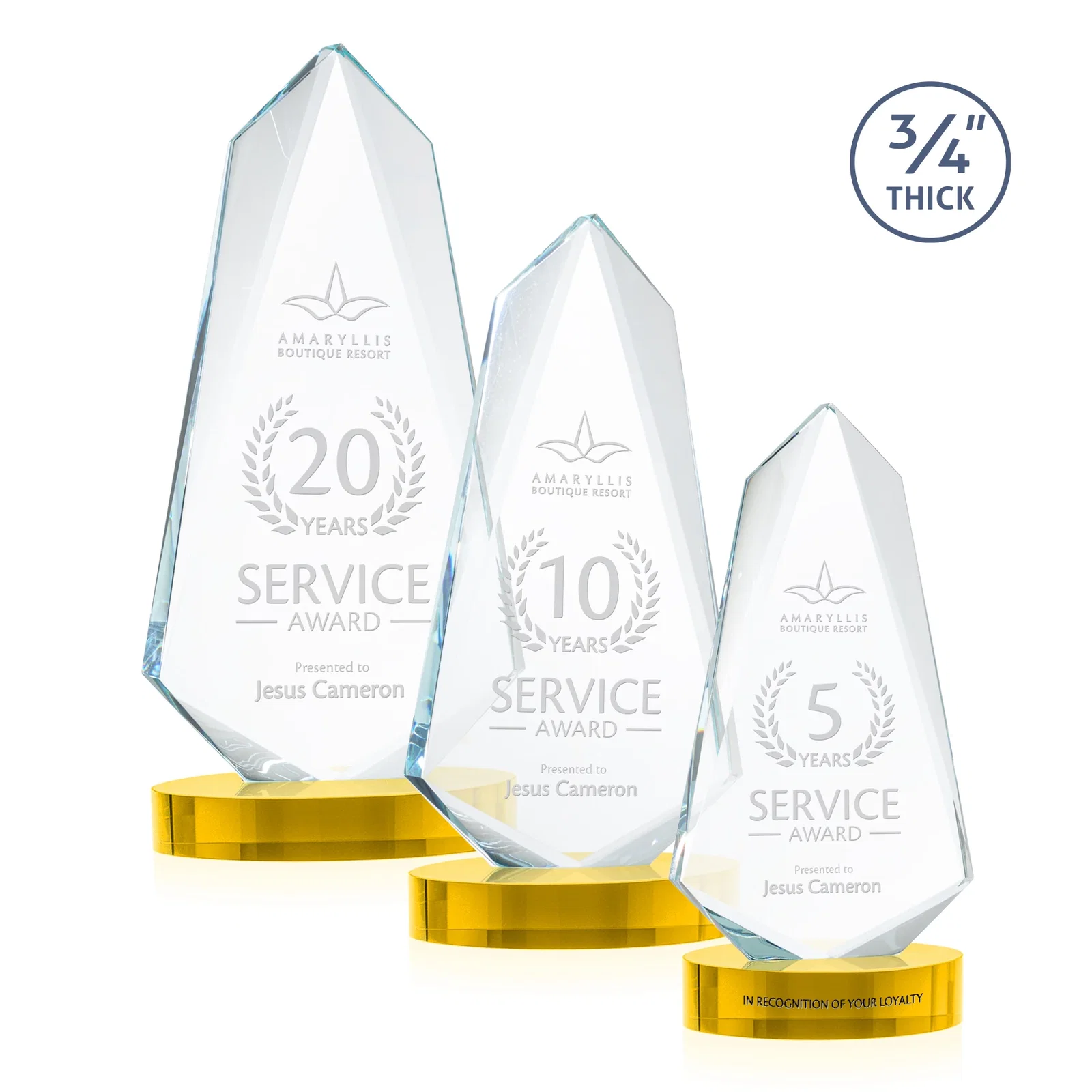 Custom printed Starfire Crystal Arrow Award with Deep Bevels, awards for retirement presentations