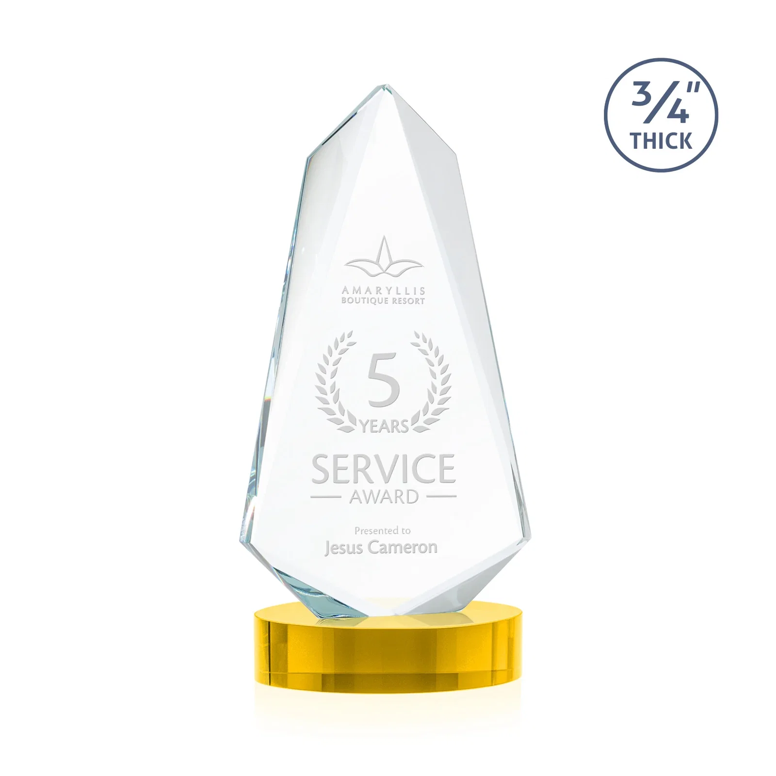 Custom printed Starfire Crystal Arrow Award with Deep Bevels, awards for team milestone celebrations