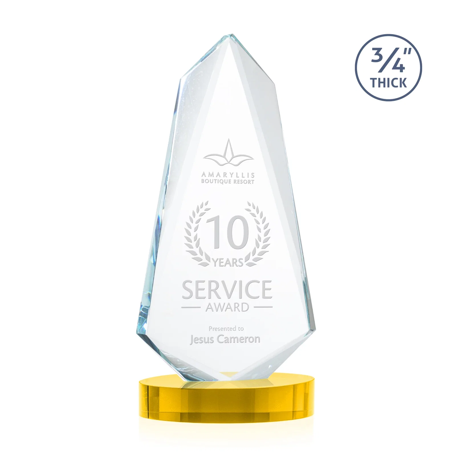 Custom printed Starfire Crystal Arrow Award with Deep Bevels, awards for donor appreciation