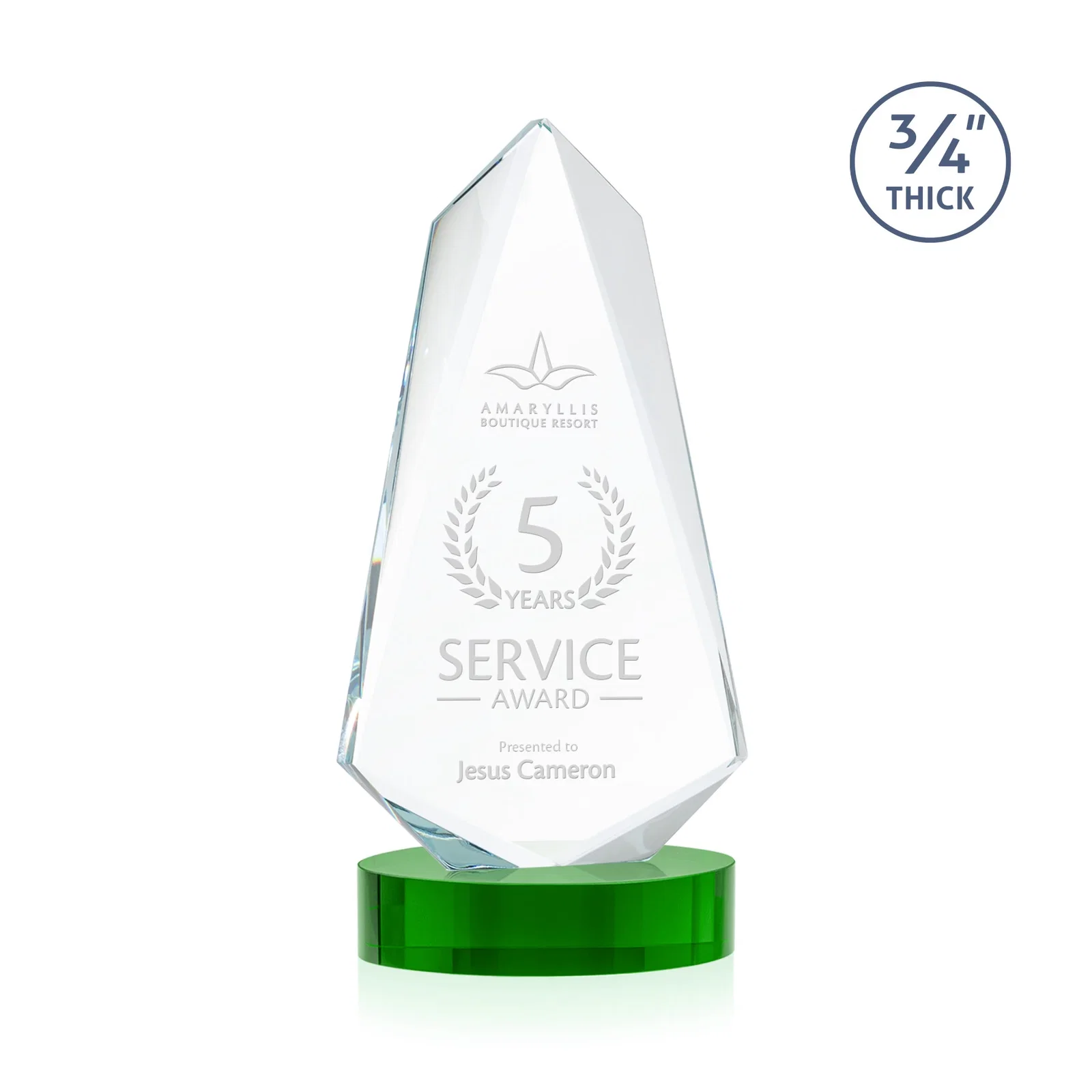 Custom printed Starfire Crystal Arrow Award with Deep Bevels, awards for volunteer appreciation