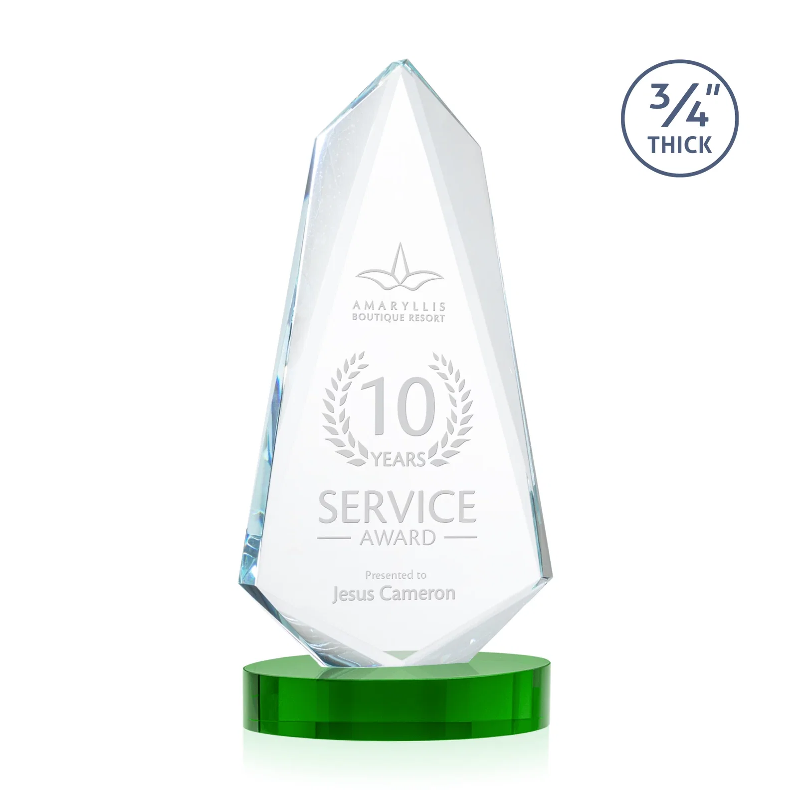 Custom printed Starfire Crystal Arrow Award with Deep Bevels, awards for dealer and partner awards