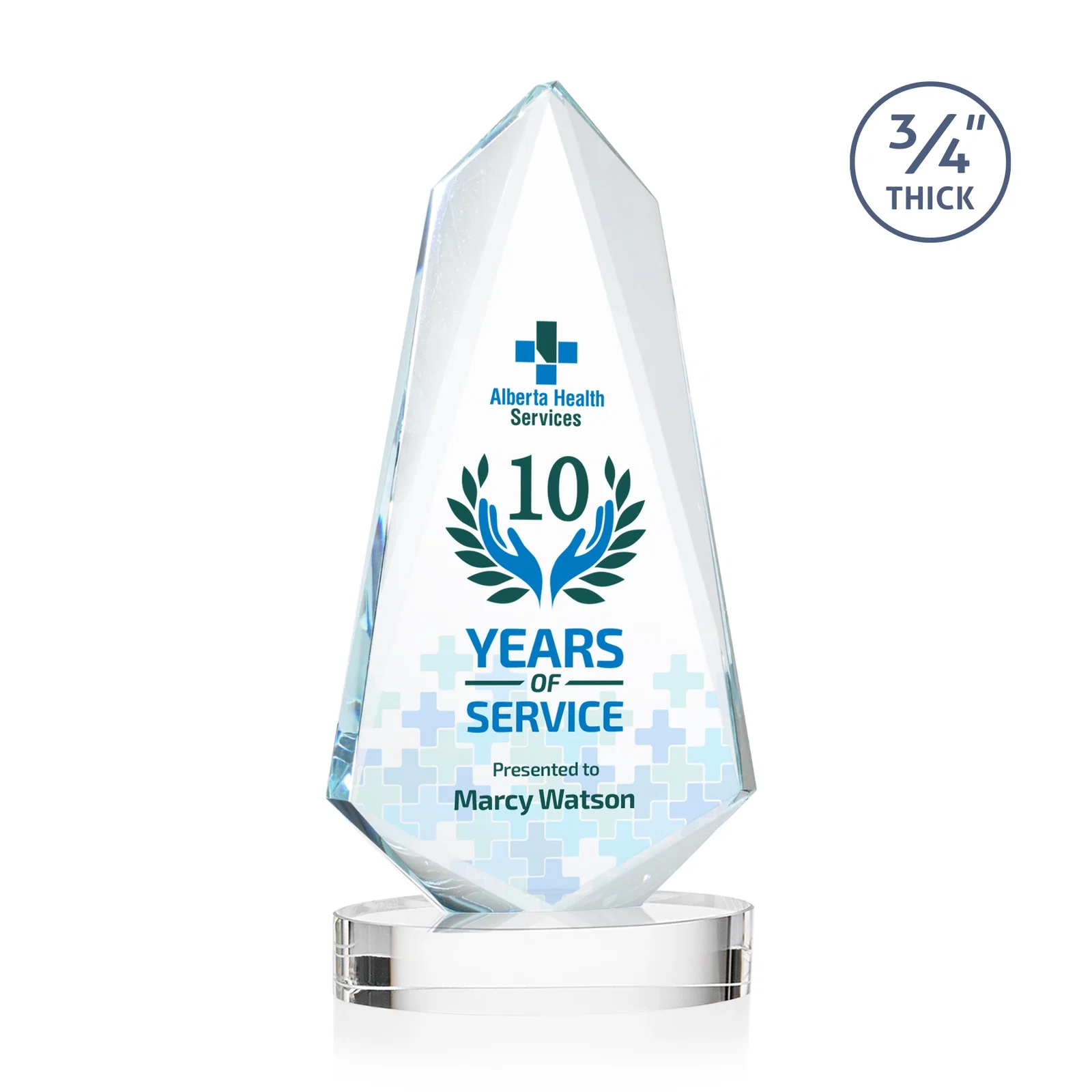 Custom Starfire Crystal Arrow Award with Deep Bevels, awards for donor appreciation