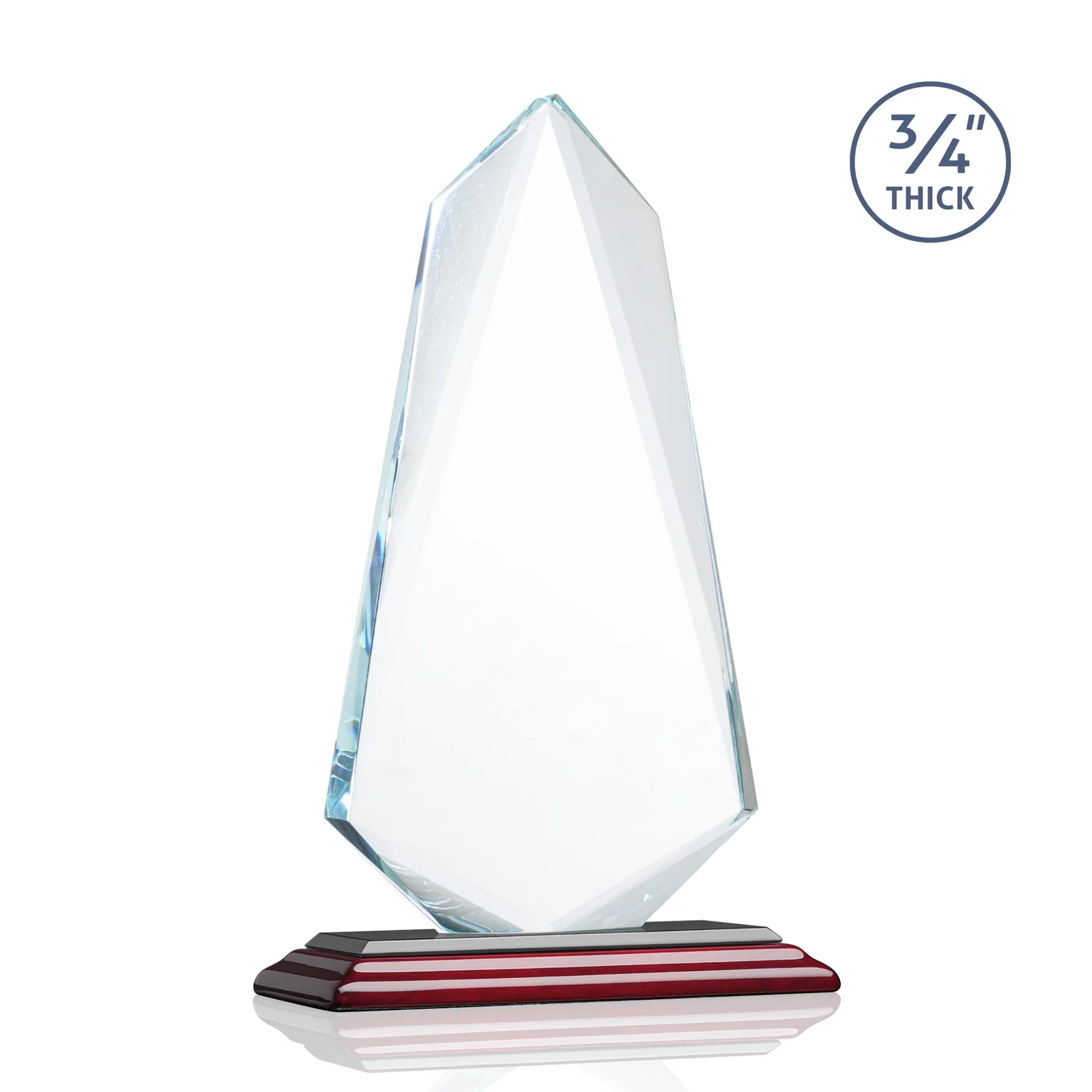 Branded Starfire Crystal Arrow Award with Wood or Crystal Mitered Base, with your logo for service anniversary gifts