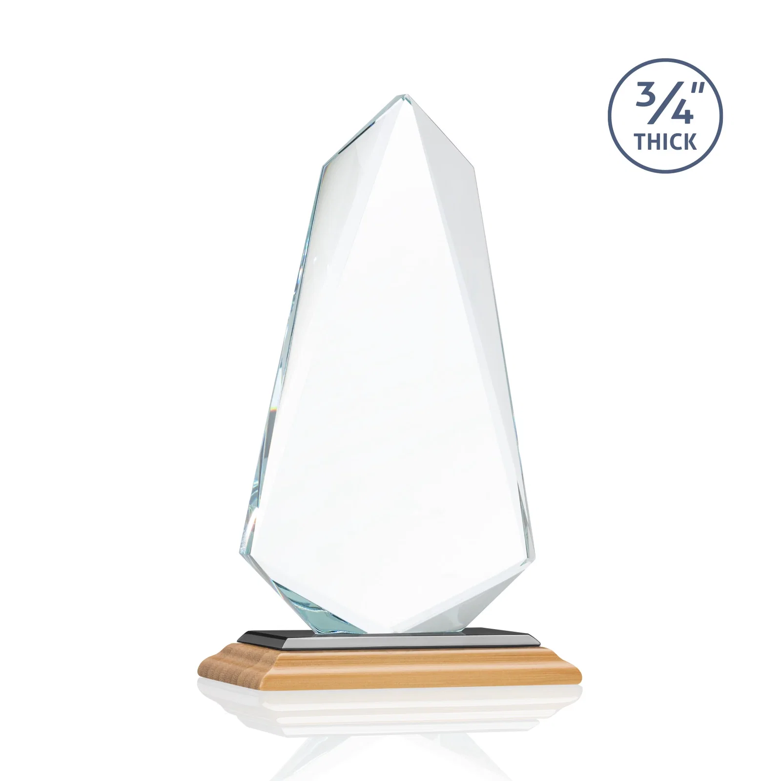 Branded Starfire Crystal Arrow Award with Wood or Crystal Mitered Base, with your logo for sales achievement awards