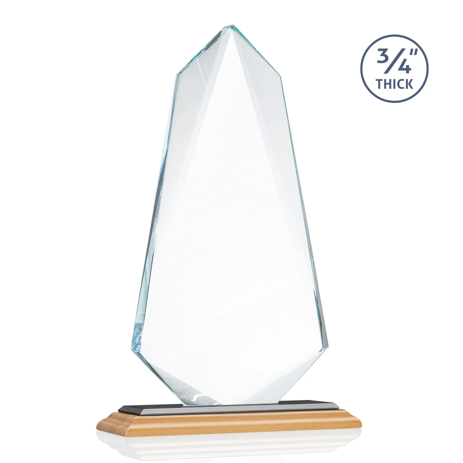 Branded Starfire Crystal Arrow Award with Wood or Crystal Mitered Base, with your logo for retirement presentations