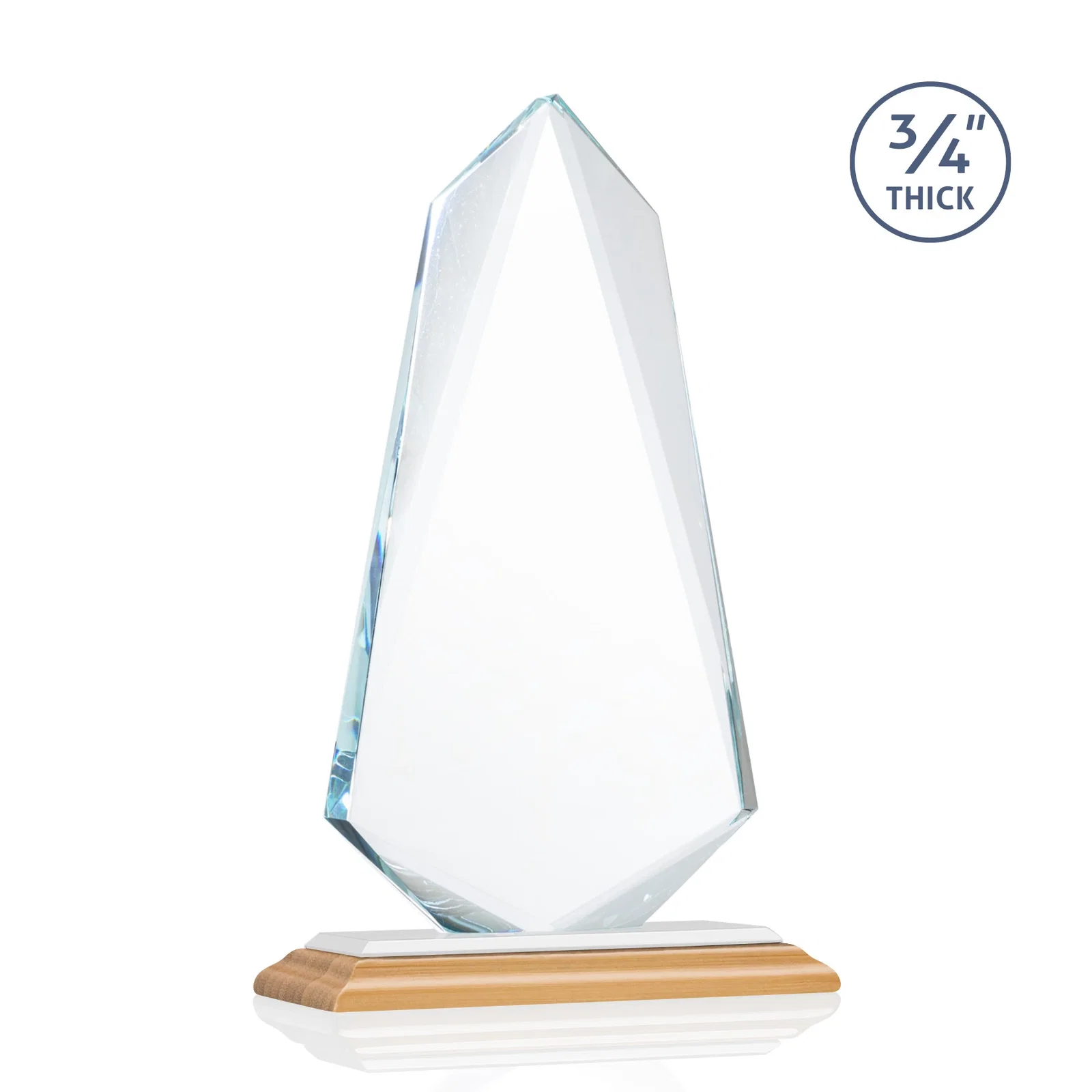 Branded Starfire Crystal Arrow Award with Wood or Crystal Mitered Base, with your logo for donor appreciation