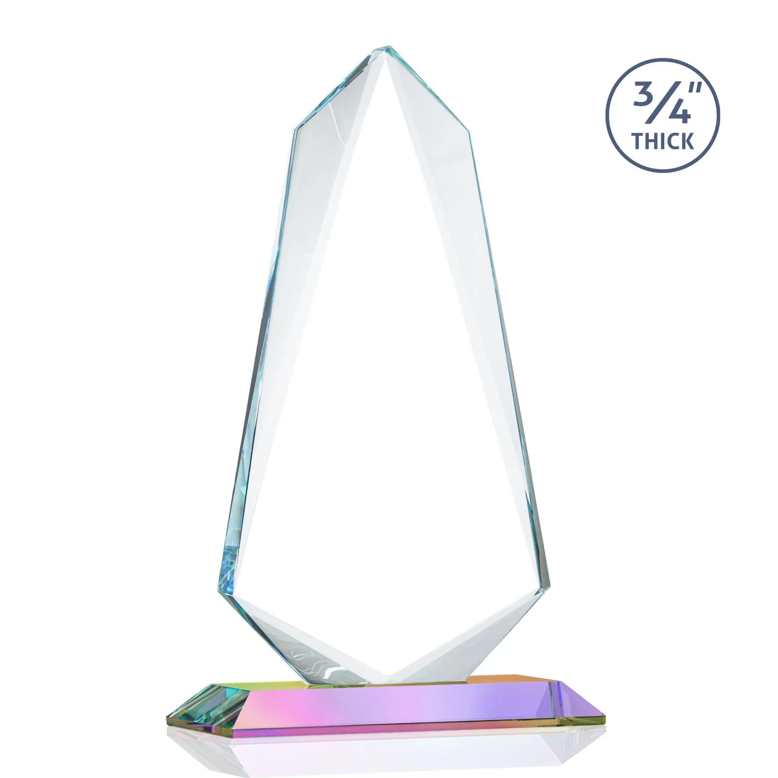 Branded Starfire Crystal Arrow Award with Wood or Crystal Mitered Base, with your logo for company anniversary events
