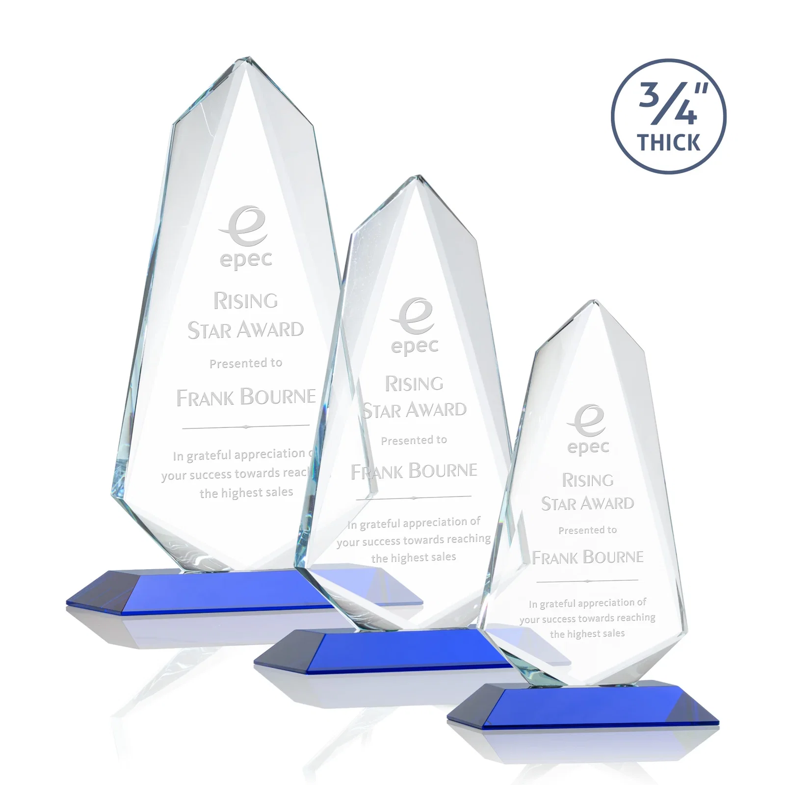 Personalized Starfire Crystal Arrow Award with Wood or Crystal Mitered Base for retirement presentations