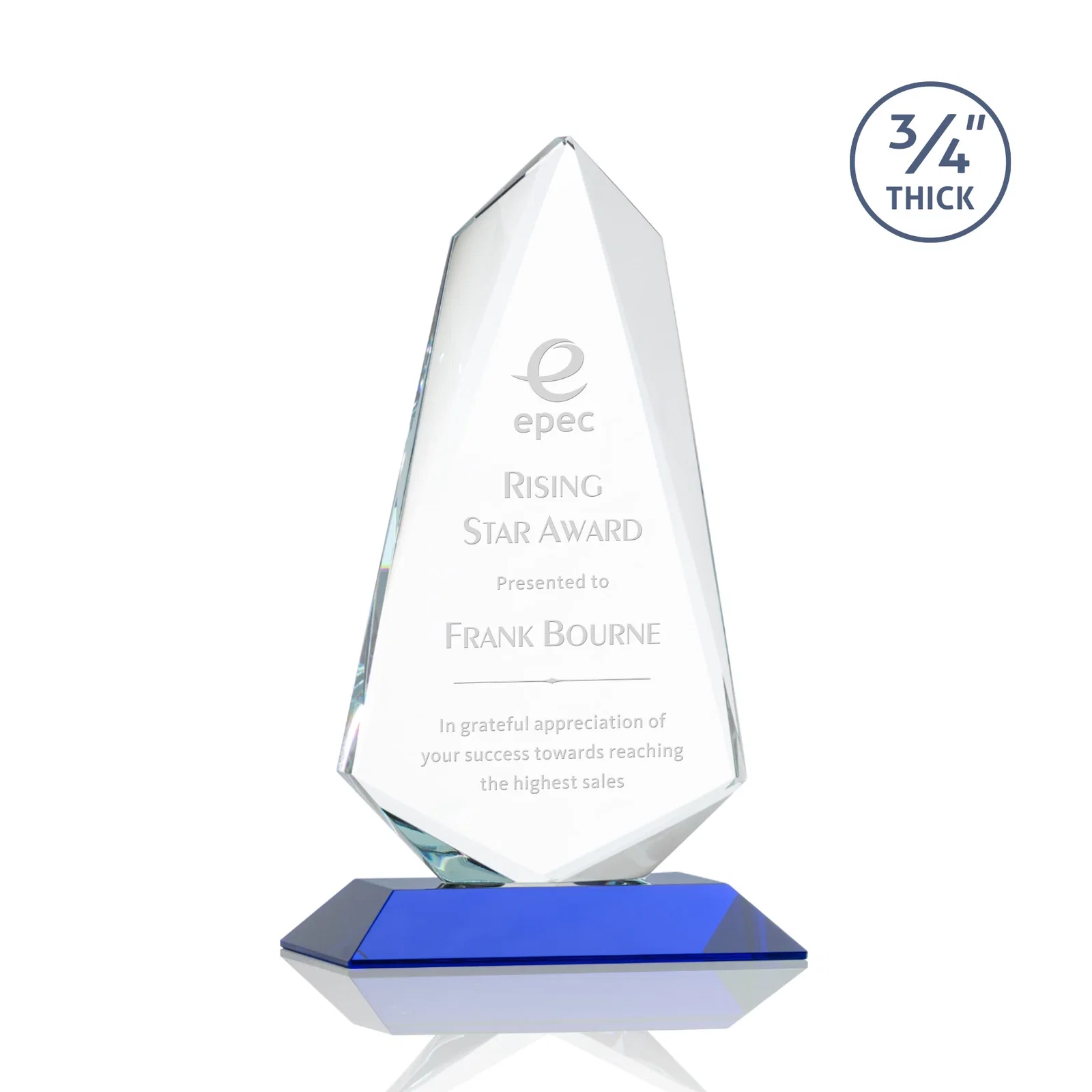 Personalized Starfire Crystal Arrow Award with Wood or Crystal Mitered Base for team milestone celebrations