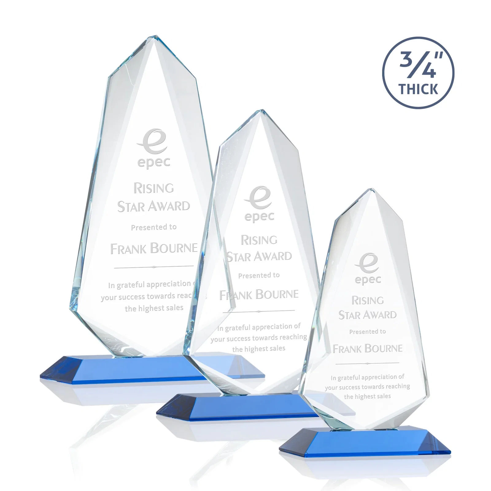 Promotional Starfire Crystal Arrow Award with Wood or Crystal Mitered Base for employee recognition