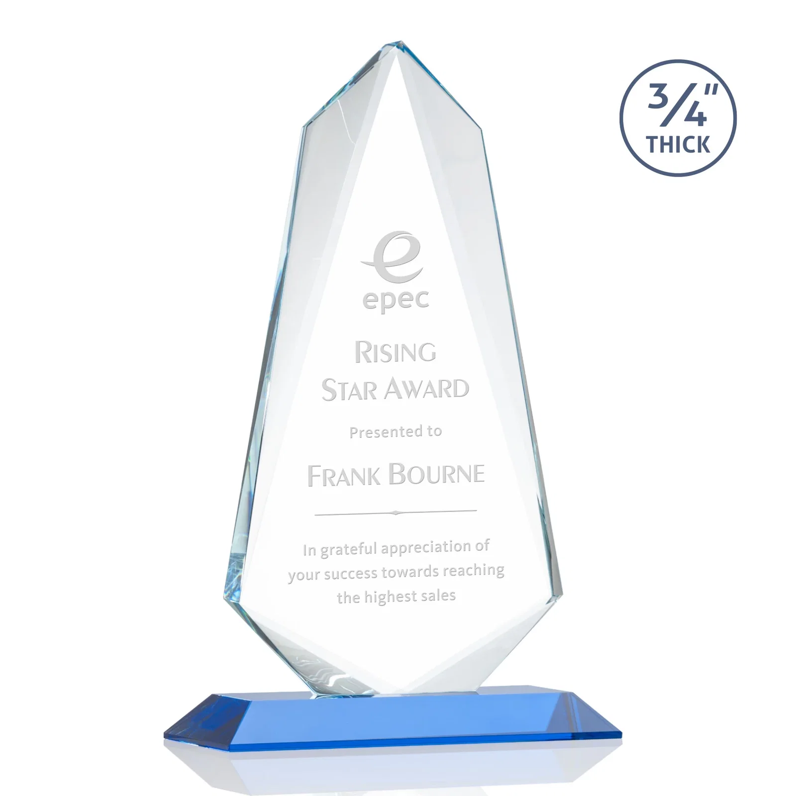 Promotional Starfire Crystal Arrow Award with Wood or Crystal Mitered Base for sales achievement awards