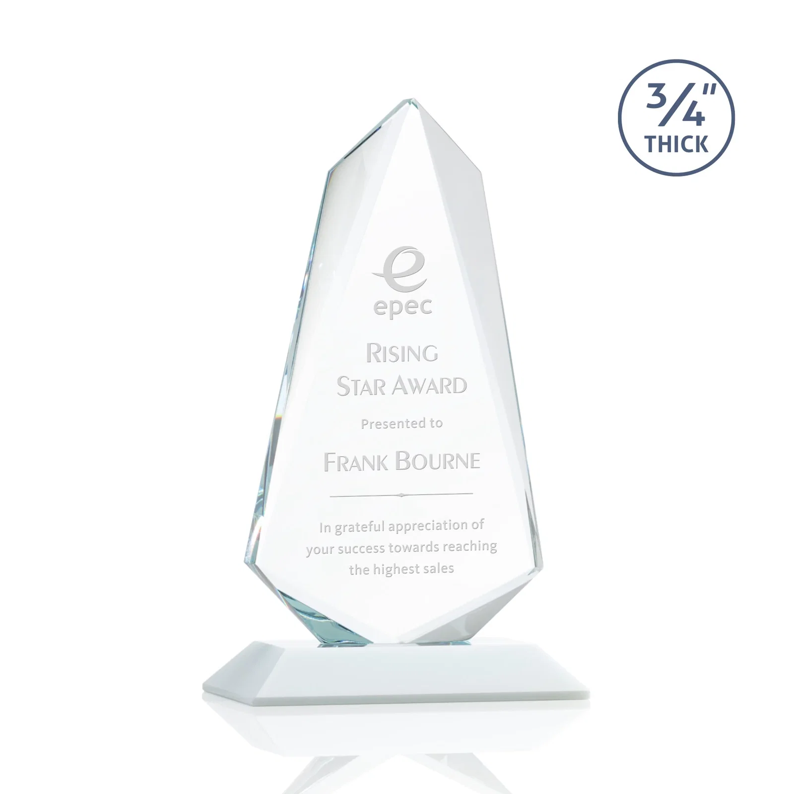 Promotional Starfire Crystal Arrow Award with Wood or Crystal Mitered Base for team milestone celebrations