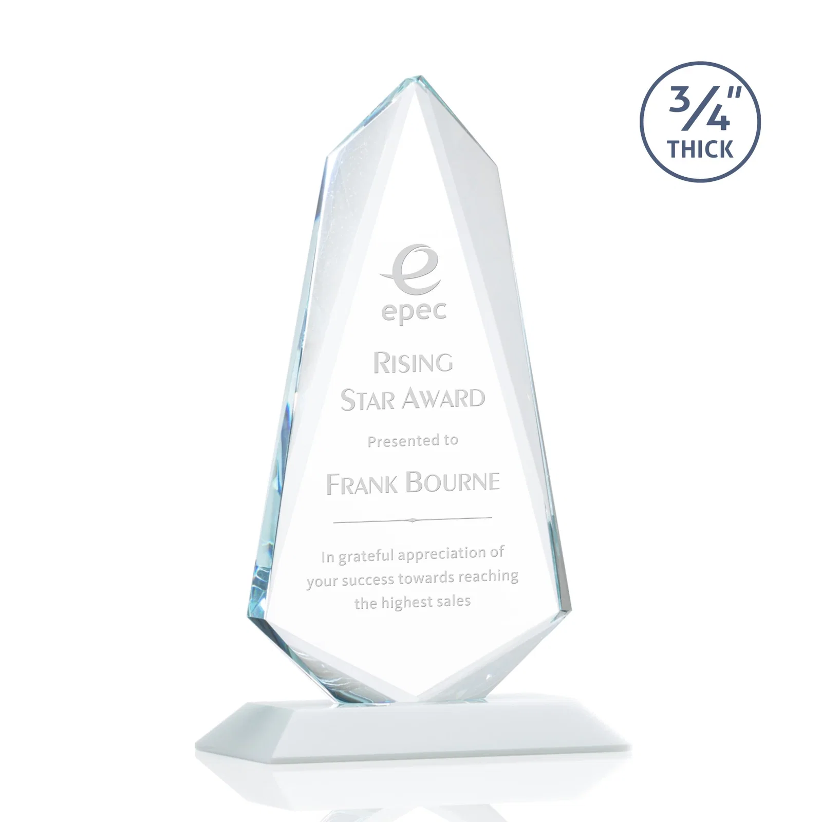 Promotional Starfire Crystal Arrow Award with Wood or Crystal Mitered Base for donor appreciation