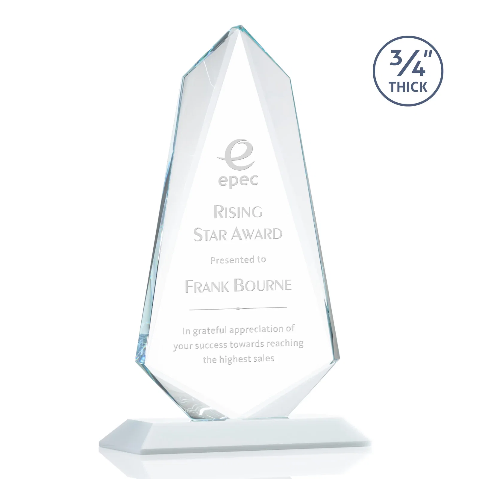 Promotional Starfire Crystal Arrow Award with Wood or Crystal Mitered Base for graduation ceremonies