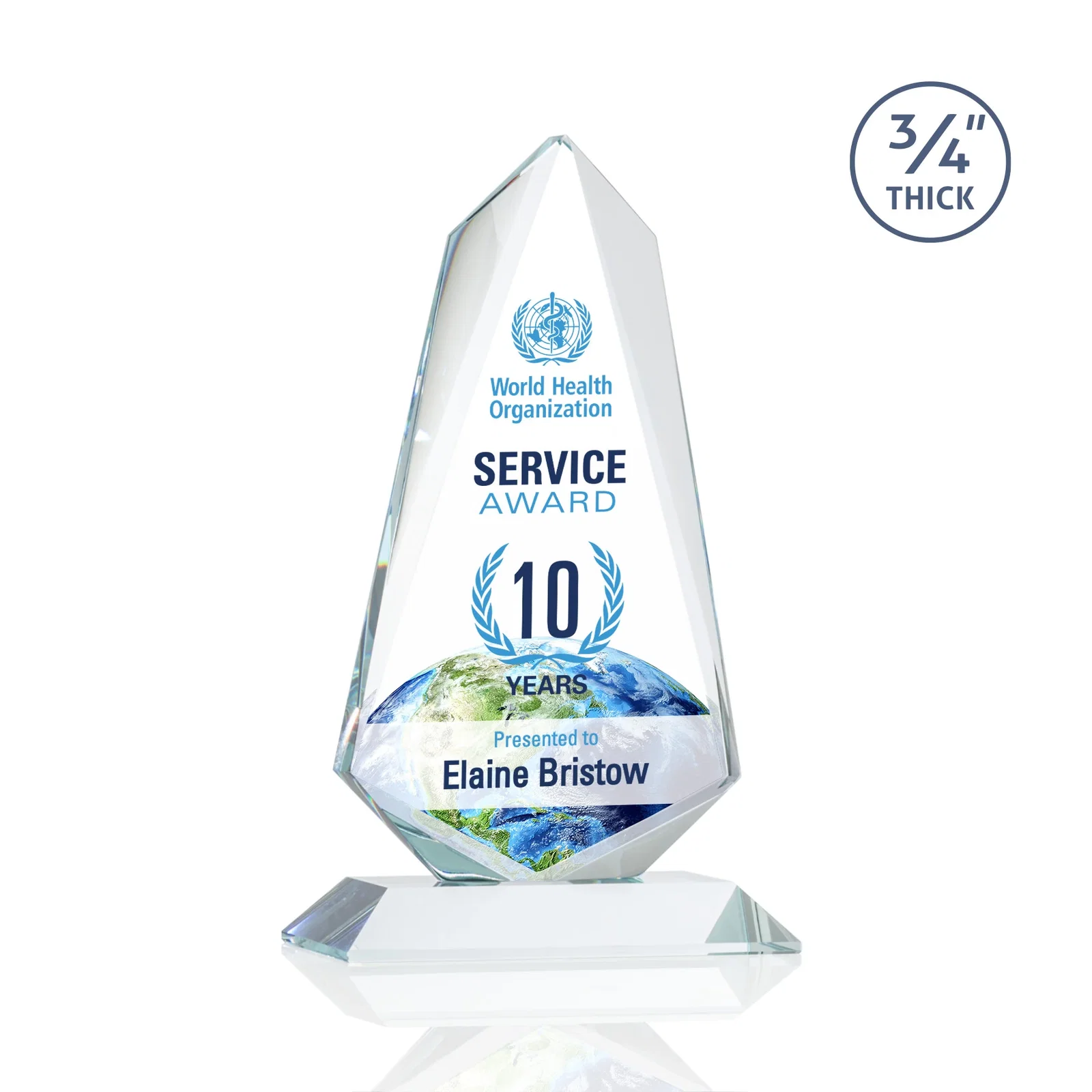 Promotional Starfire Crystal Arrow Award with Wood or Crystal Mitered Base for volunteer appreciation