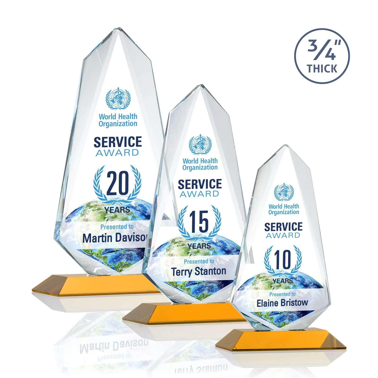 Branded Starfire Crystal Arrow Award with Wood or Crystal Mitered Base for employee recognition