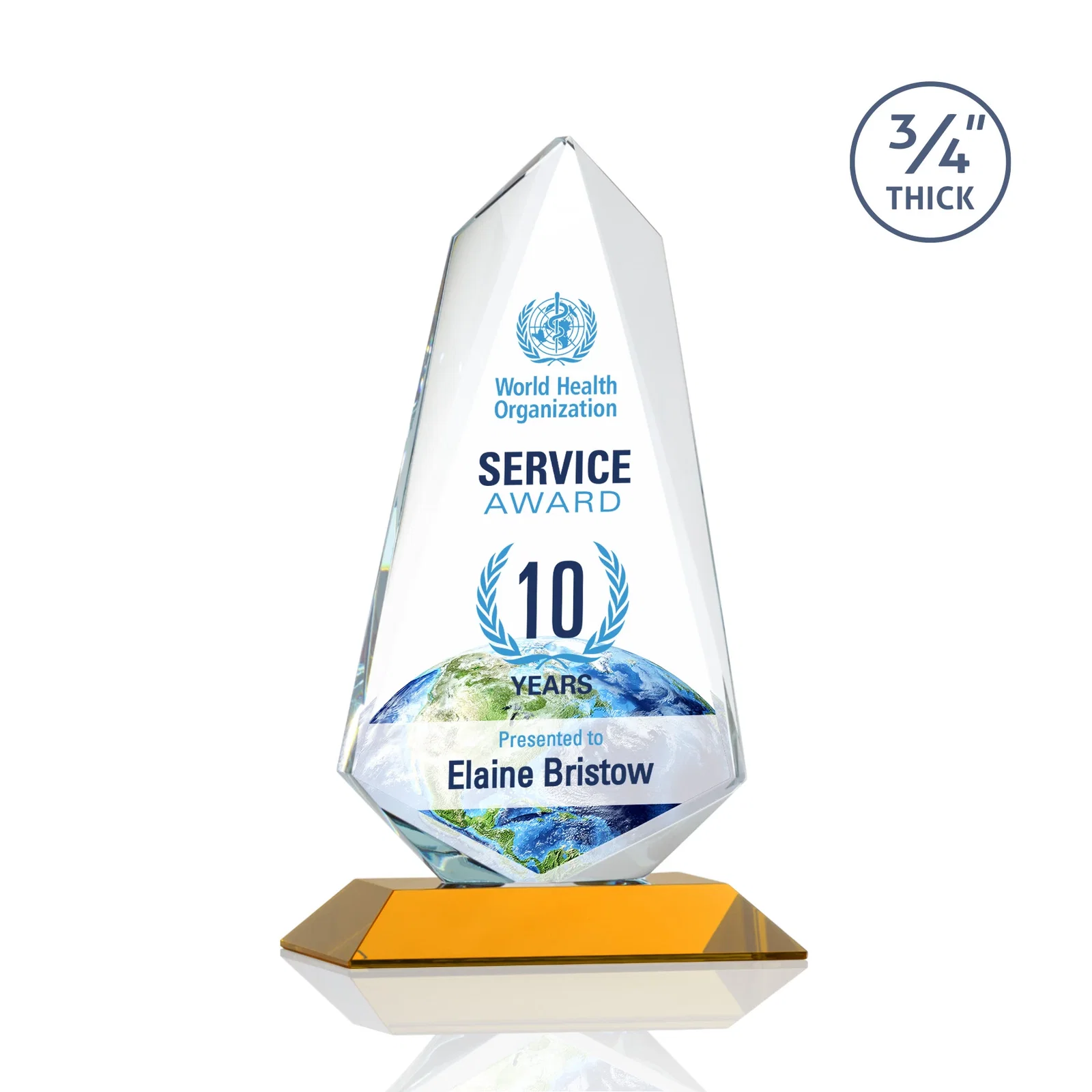 Branded Starfire Crystal Arrow Award with Wood or Crystal Mitered Base for corporate award ceremonies