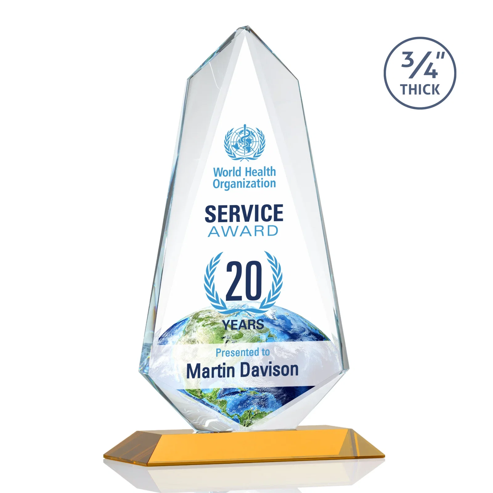 Branded Starfire Crystal Arrow Award with Wood or Crystal Mitered Base for sales achievement awards