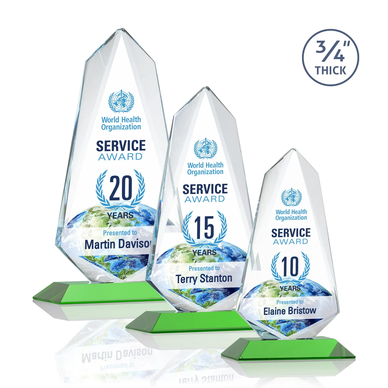 Branded Starfire Crystal Arrow Award with Wood or Crystal Mitered Base for retirement presentations