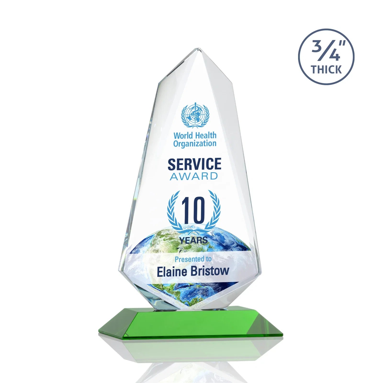 Branded Starfire Crystal Arrow Award with Wood or Crystal Mitered Base for team milestone celebrations
