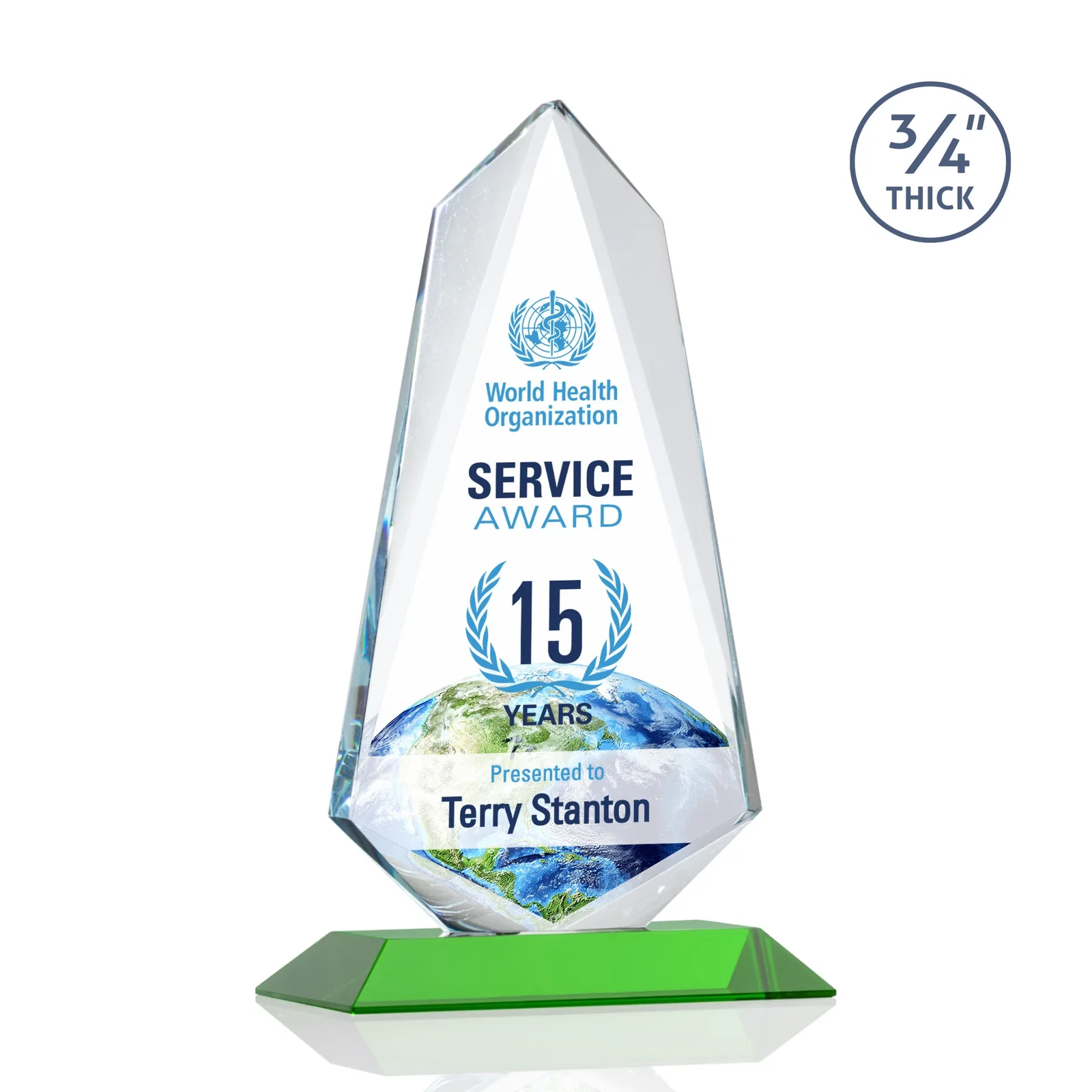 Branded Starfire Crystal Arrow Award with Wood or Crystal Mitered Base for donor appreciation