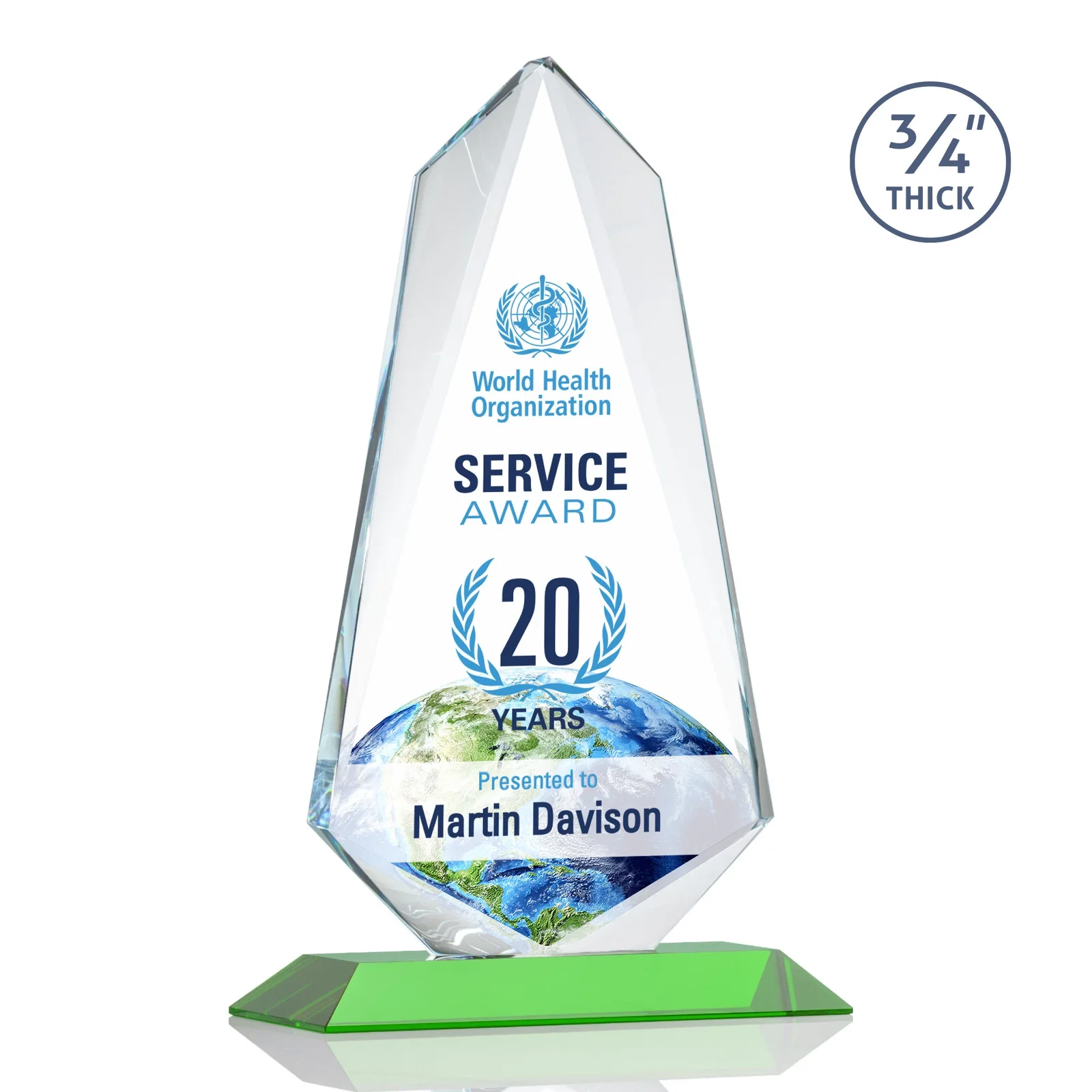 Branded Starfire Crystal Arrow Award with Wood or Crystal Mitered Base for graduation ceremonies