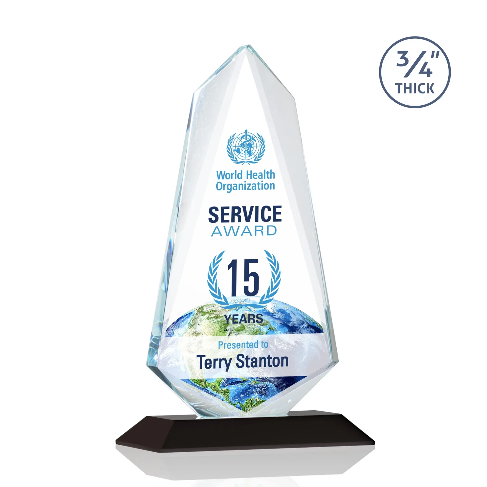 Branded Starfire Crystal Arrow Award with Wood or Crystal Mitered Base for dealer and partner awards