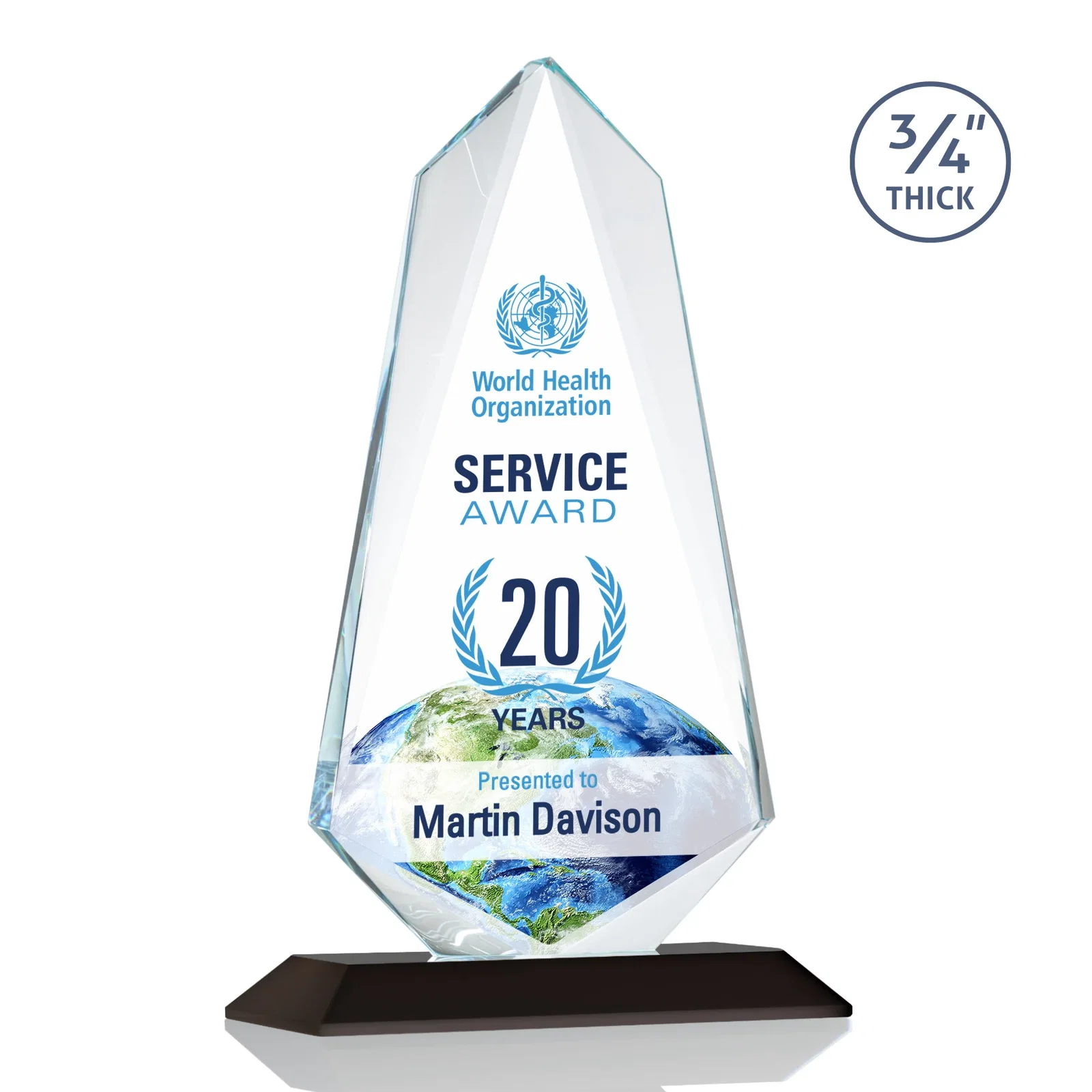 Branded Starfire Crystal Arrow Award with Wood or Crystal Mitered Base for company anniversary events