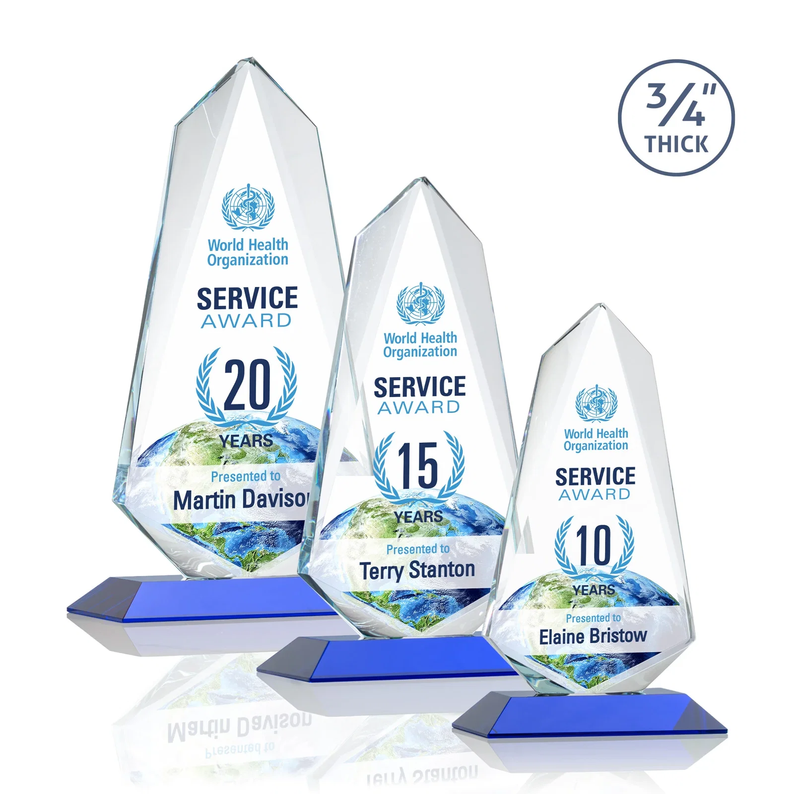 Custom printed Starfire Crystal Arrow Award with Wood or Crystal Mitered Base for employee recognition