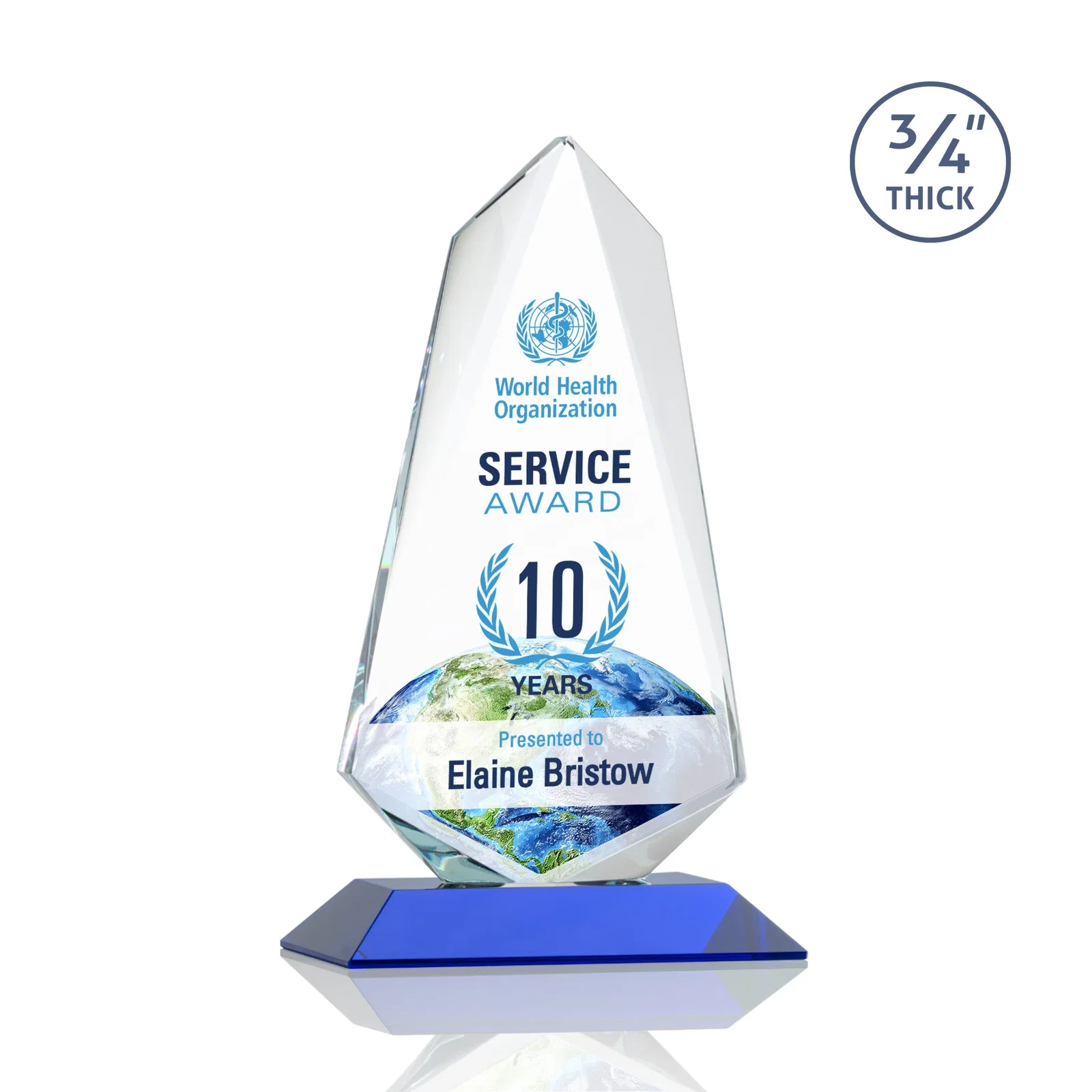 Custom printed Starfire Crystal Arrow Award with Wood or Crystal Mitered Base for corporate award ceremonies