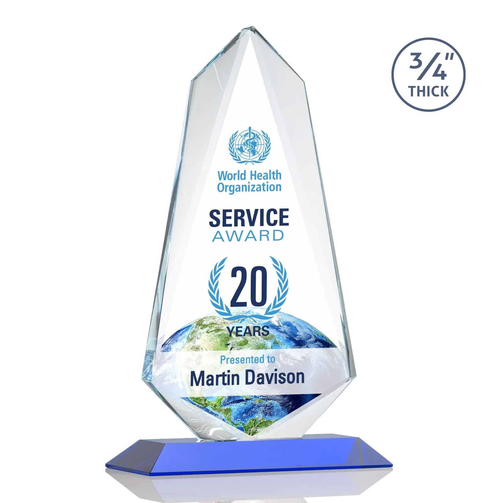 Custom printed Starfire Crystal Arrow Award with Wood or Crystal Mitered Base for sales achievement awards