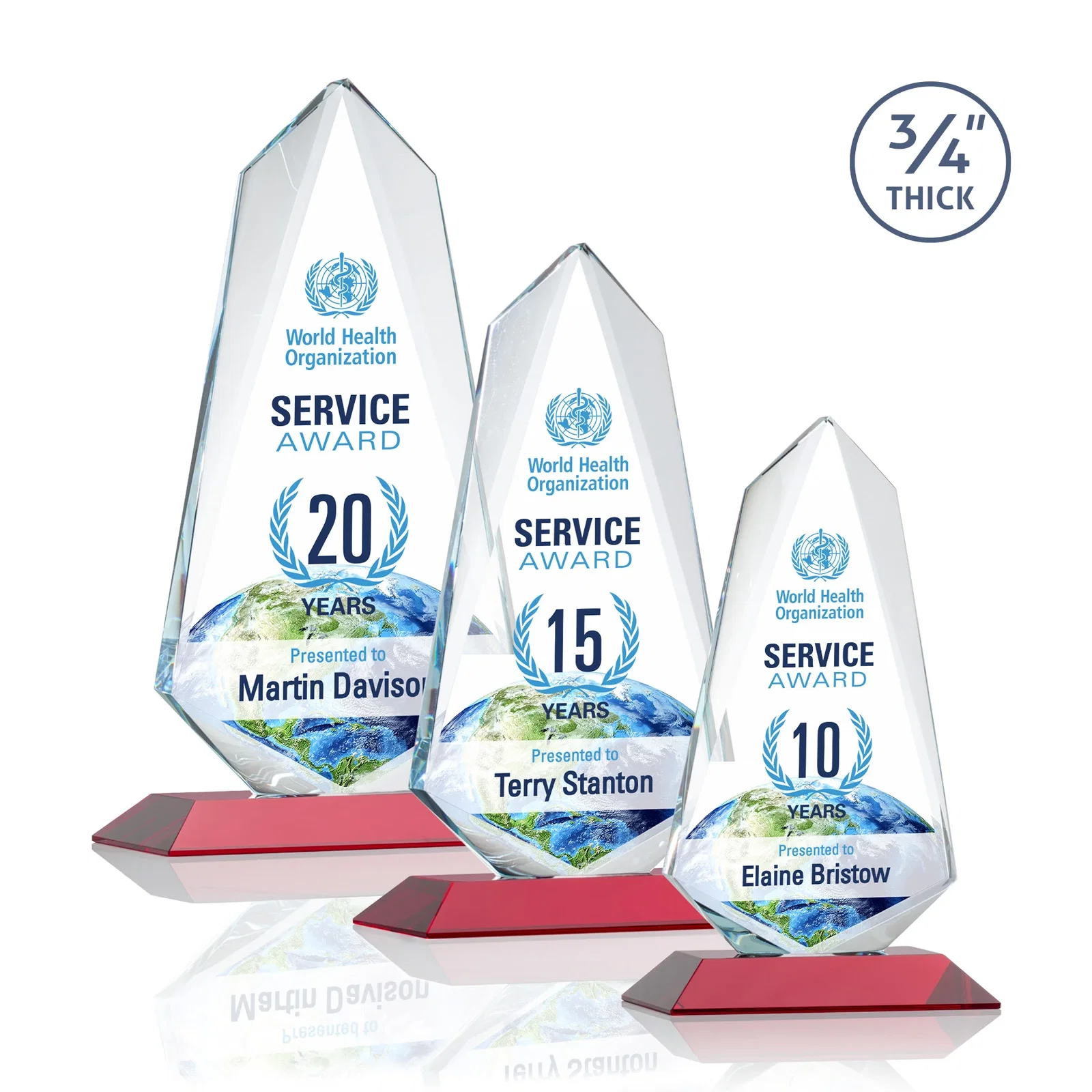Custom printed Starfire Crystal Arrow Award with Wood or Crystal Mitered Base for retirement presentations
