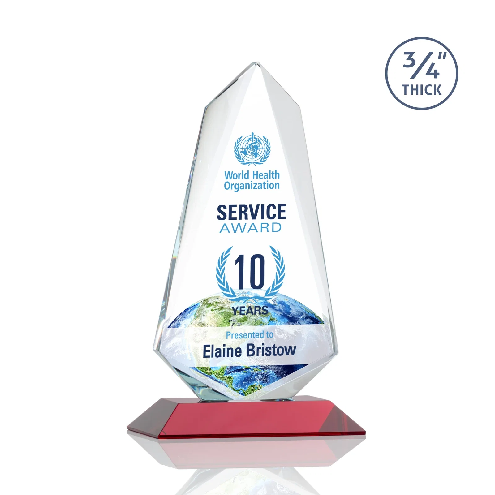 Custom printed Starfire Crystal Arrow Award with Wood or Crystal Mitered Base for team milestone celebrations