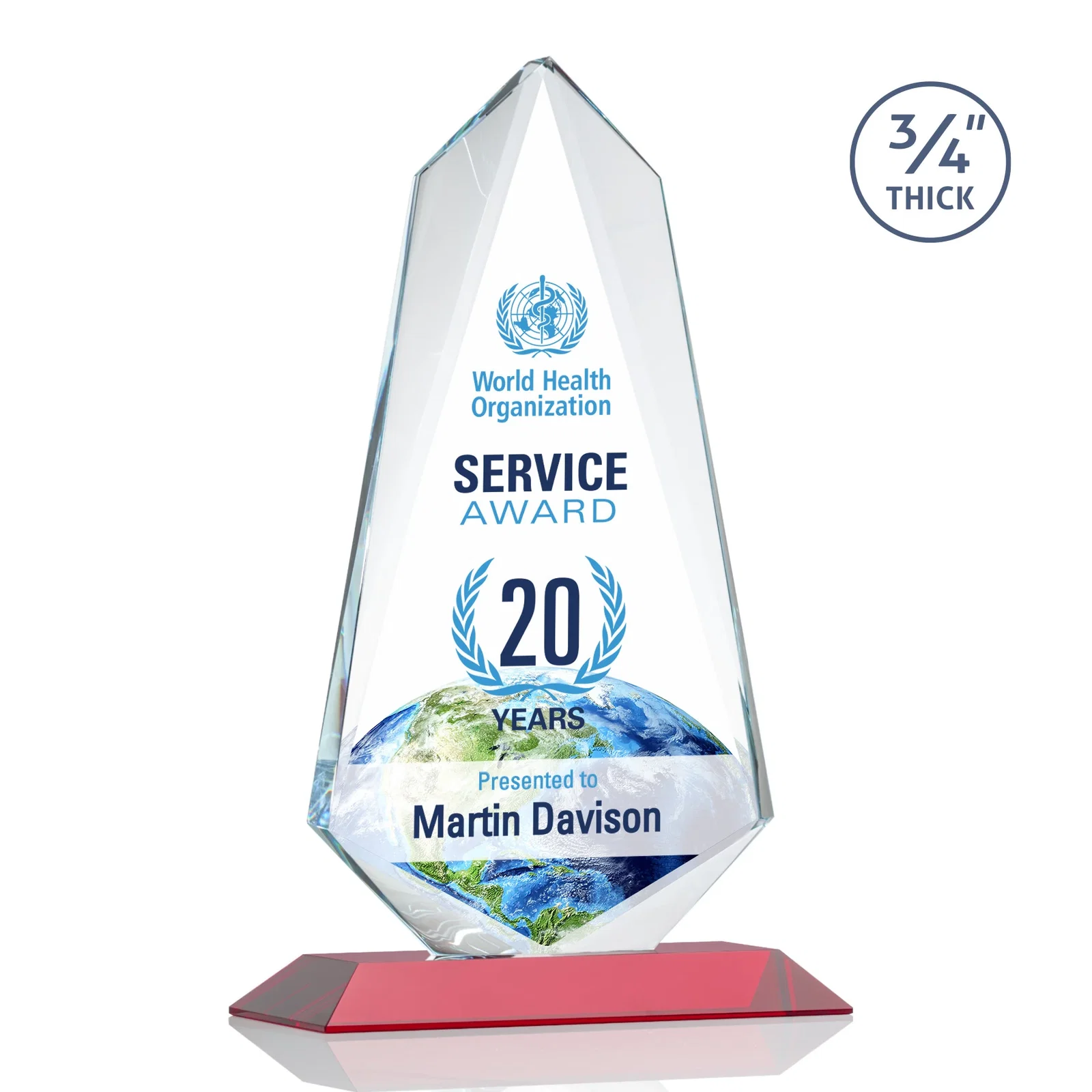 Custom printed Starfire Crystal Arrow Award with Wood or Crystal Mitered Base for graduation ceremonies