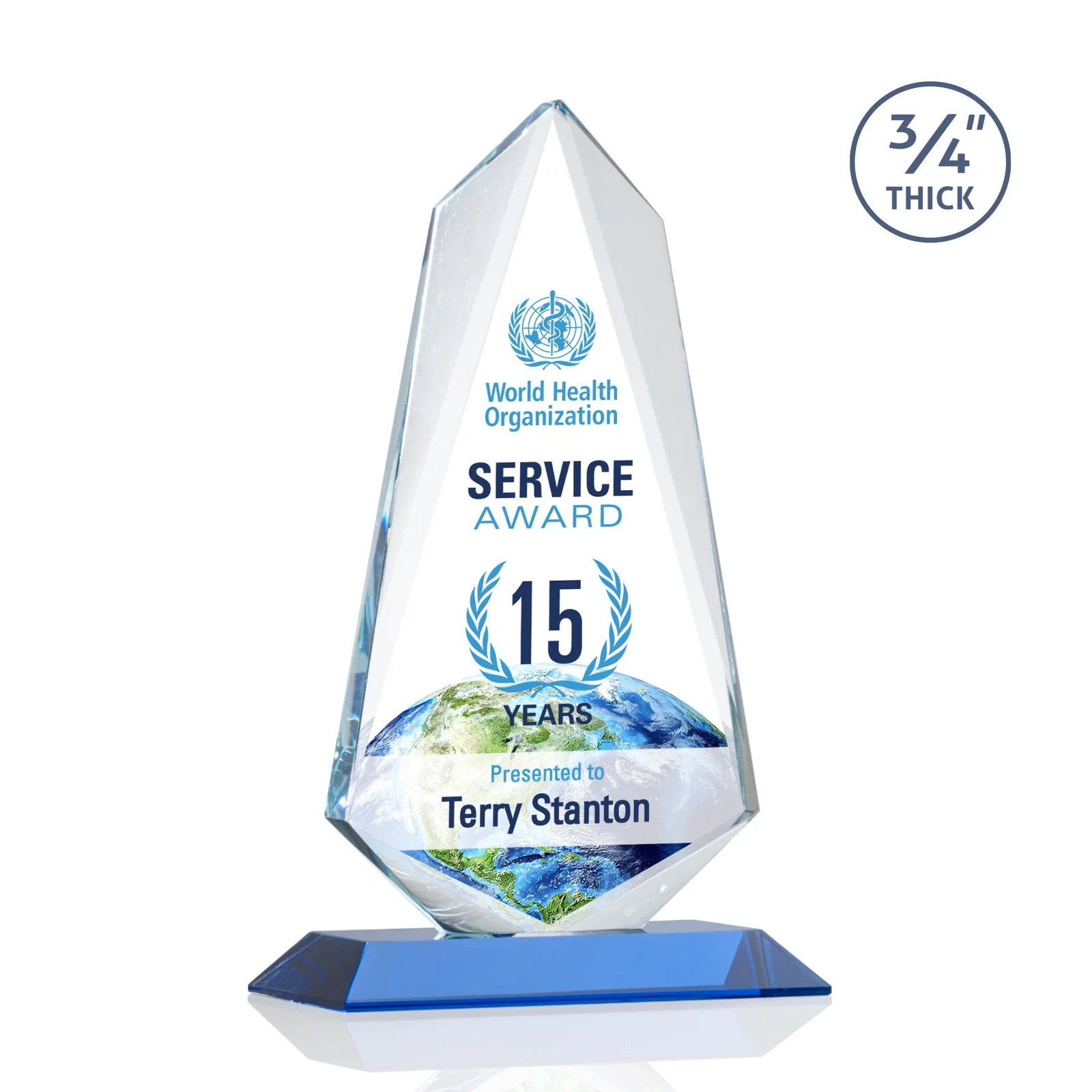 Custom printed Starfire Crystal Arrow Award with Wood or Crystal Mitered Base for dealer and partner awards