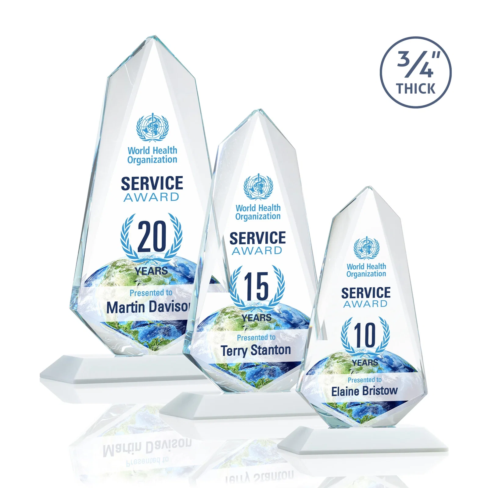 Customized Starfire Crystal Arrow Award with Wood or Crystal Mitered Base for employee recognition