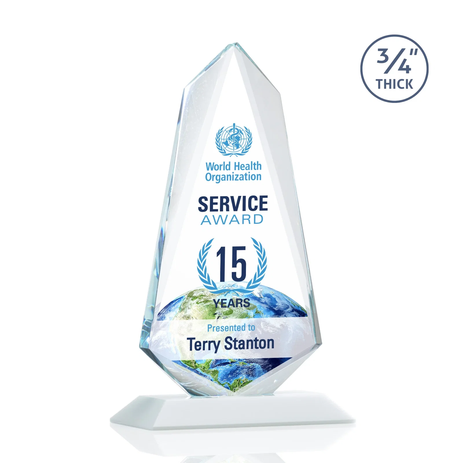 Customized Starfire Crystal Arrow Award with Wood or Crystal Mitered Base for service anniversary gifts