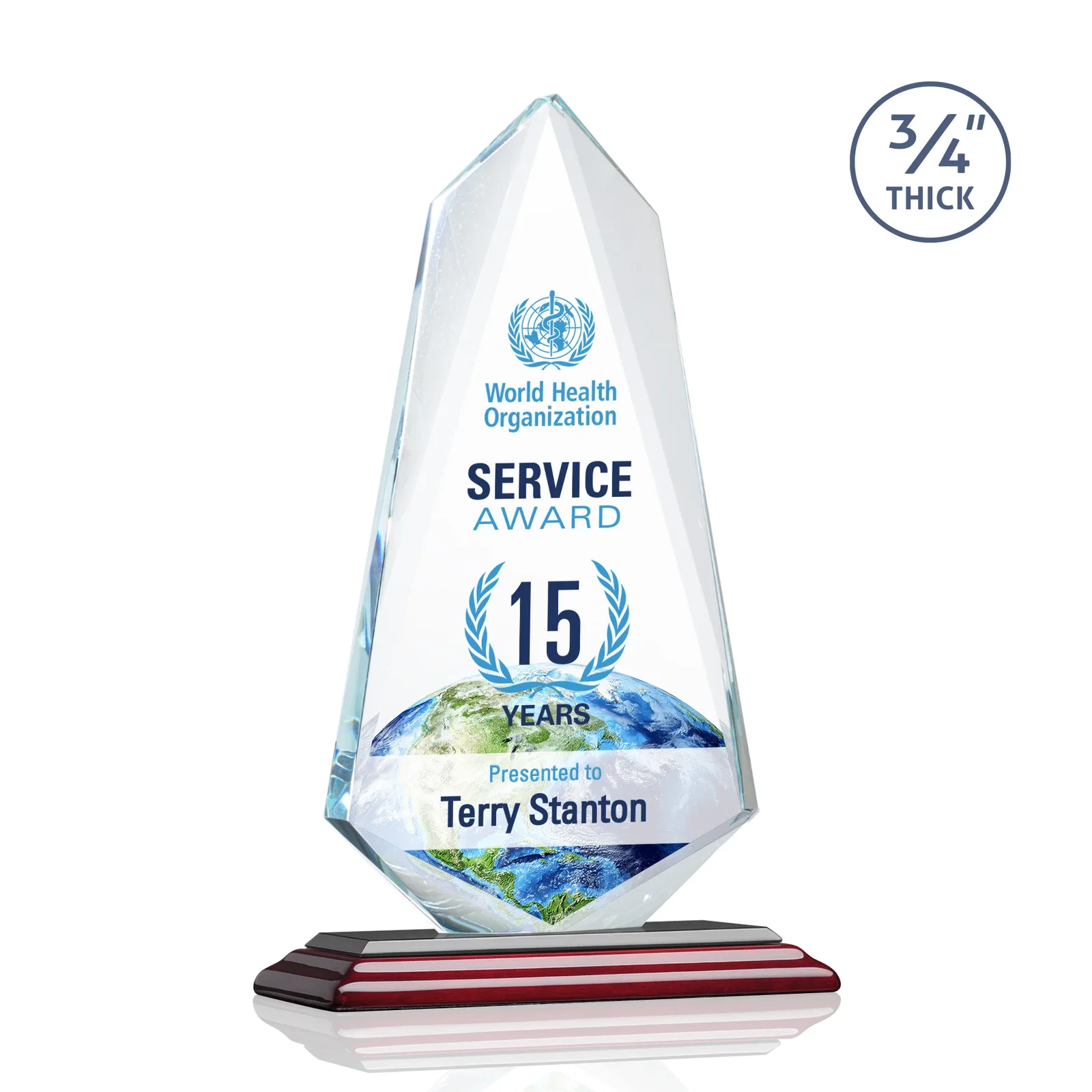 Customized Starfire Crystal Arrow Award with Wood or Crystal Mitered Base for dealer and partner awards