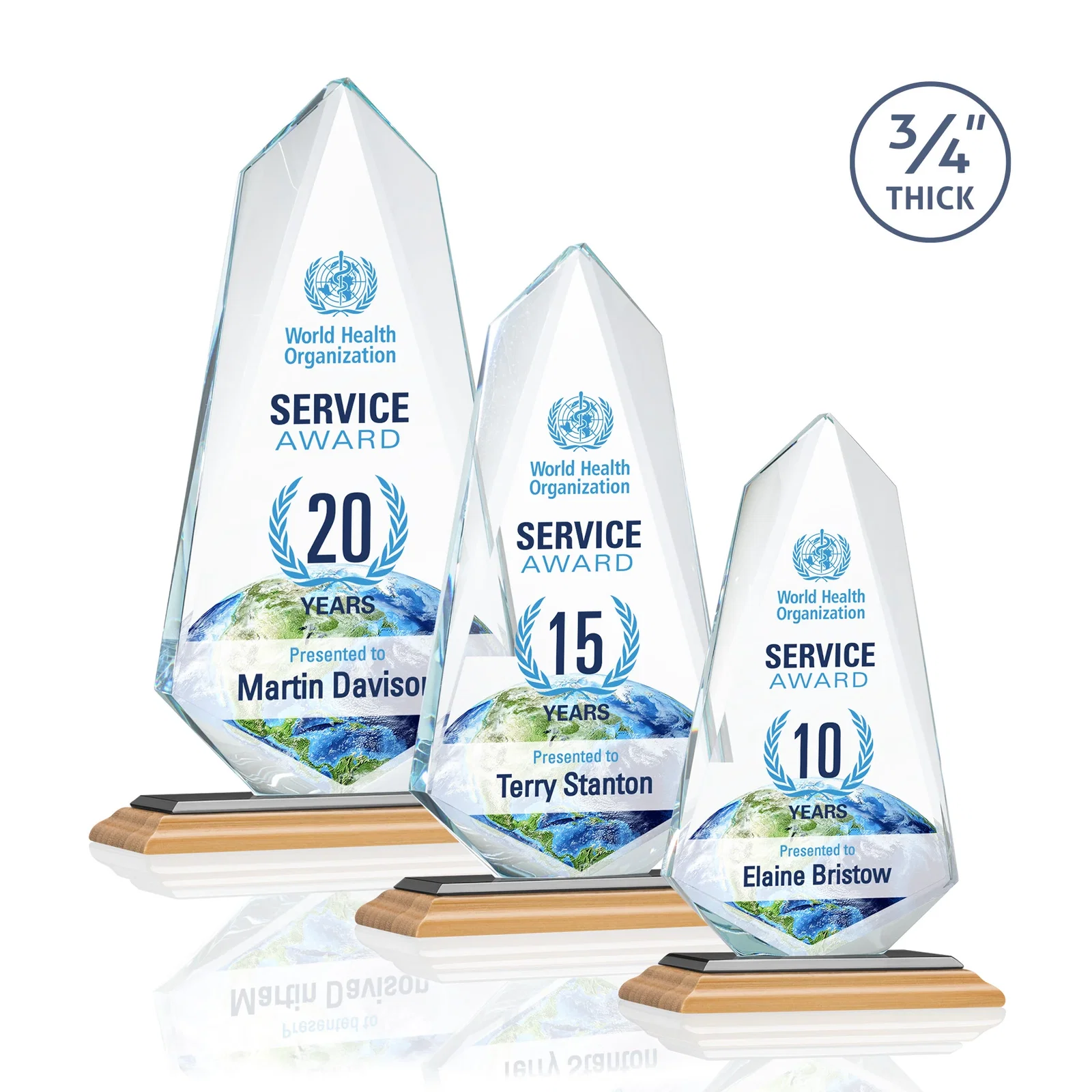 Custom engraved Starfire Crystal Arrow Award with Wood or Crystal Mitered Base for safety achievement programs
