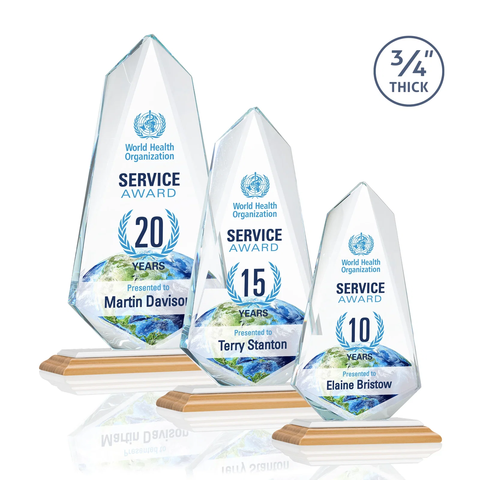 Custom Starfire Crystal Arrow Award with Wood or Crystal Mitered Base, with your logo for employee recognition