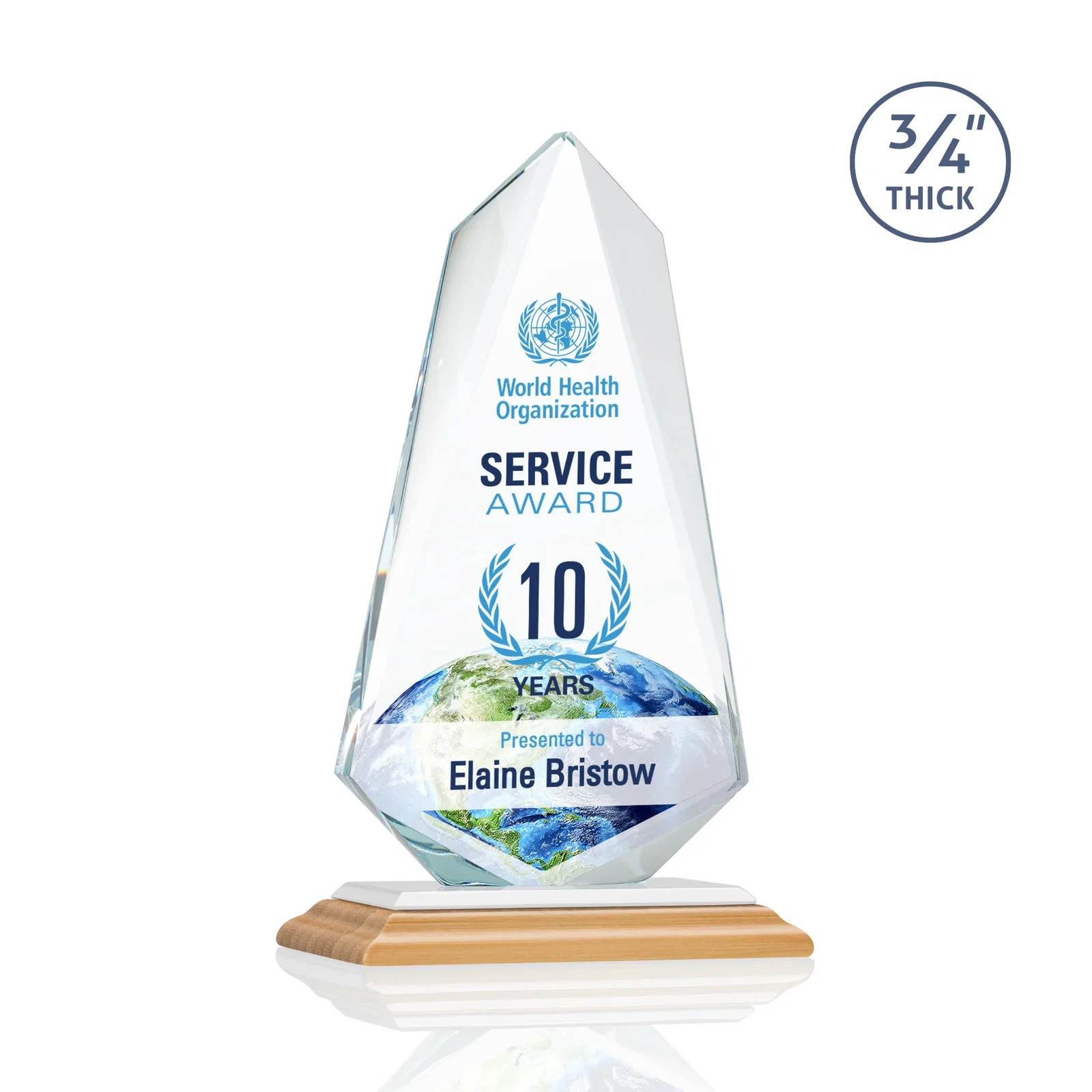 Custom Starfire Crystal Arrow Award with Wood or Crystal Mitered Base, with your logo for corporate award ceremonies