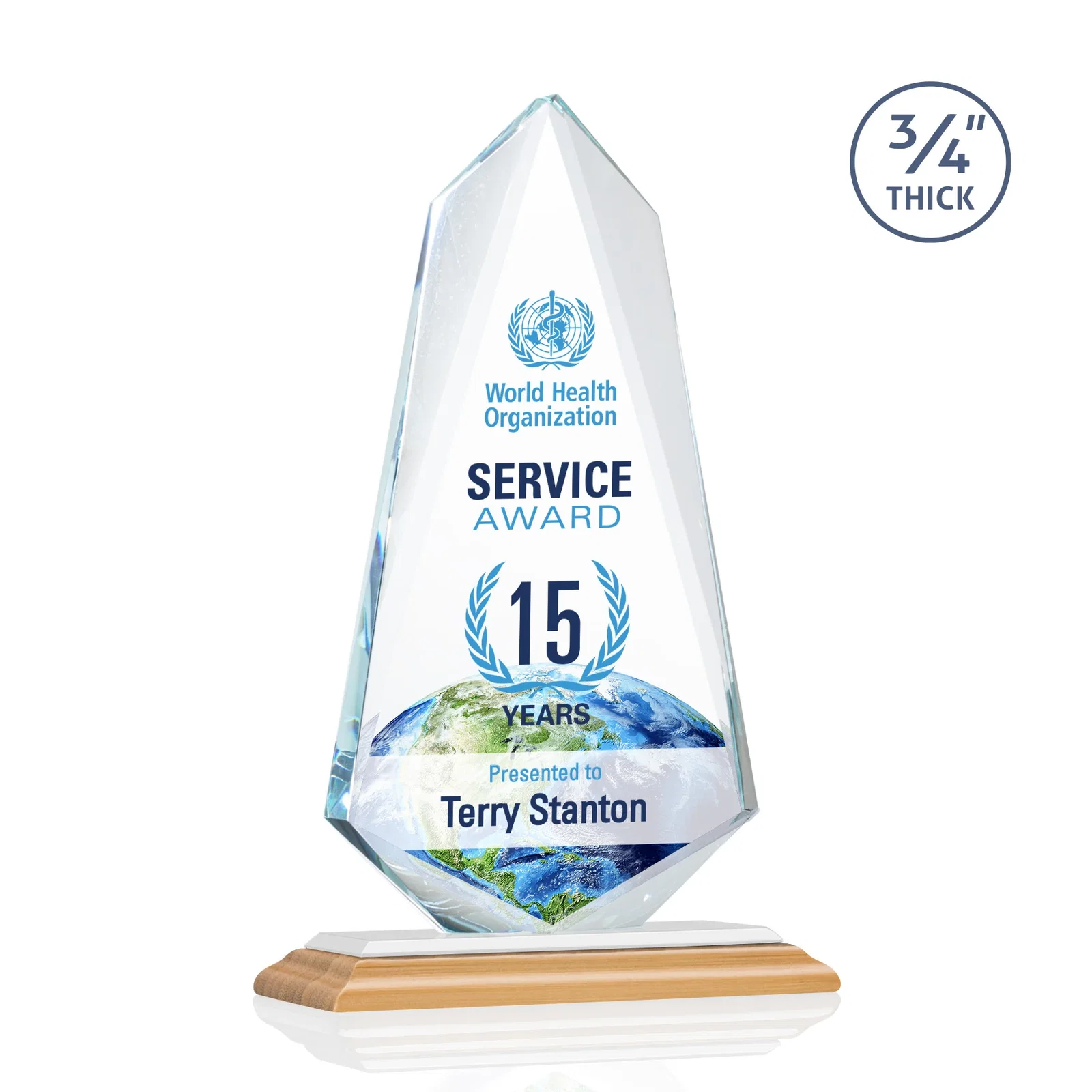 Custom Starfire Crystal Arrow Award with Wood or Crystal Mitered Base, with your logo for service anniversary gifts
