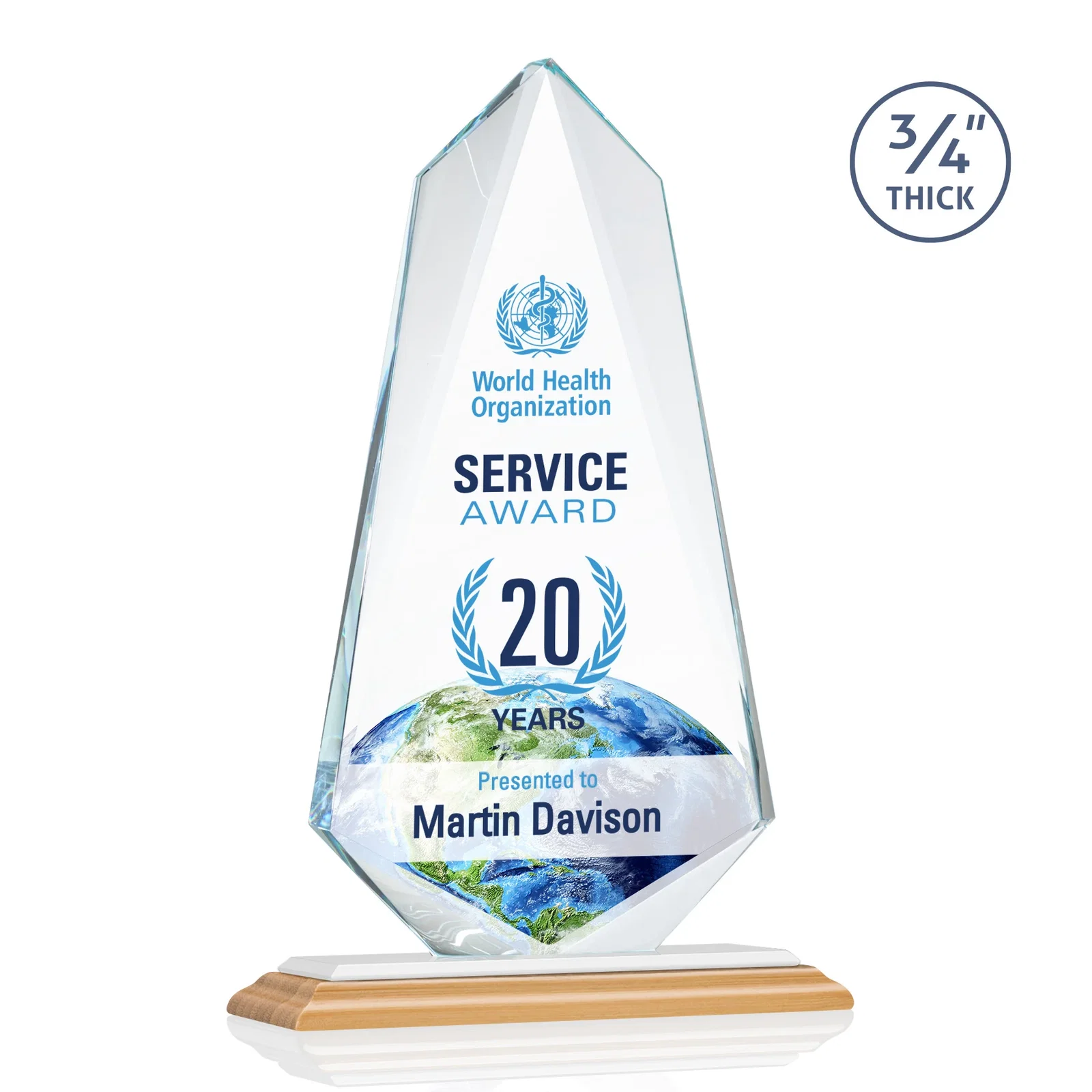 Custom Starfire Crystal Arrow Award with Wood or Crystal Mitered Base, with your logo for sales achievement awards